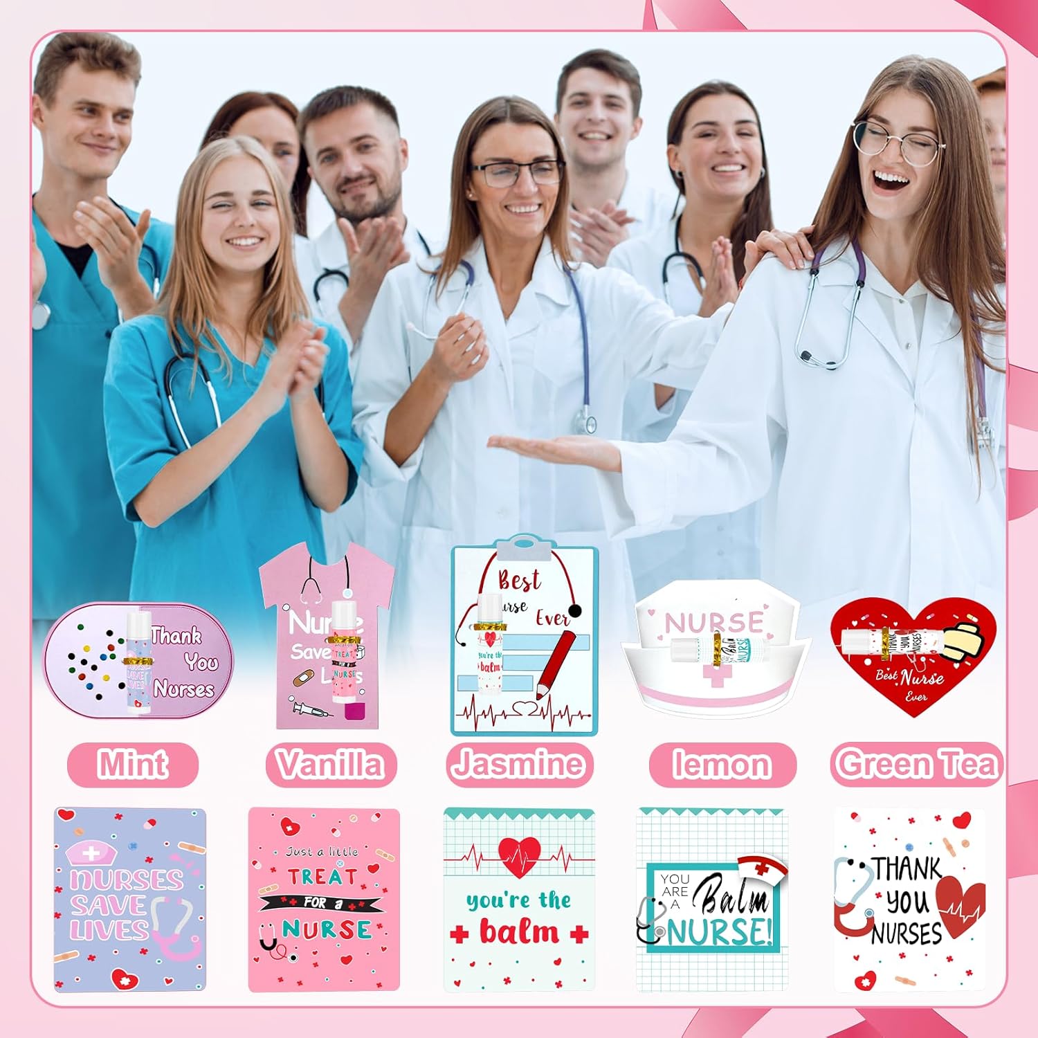 50 Set/100 Pcs Nurse Appreciation Gifts Bulk Nurse Lip Balm Include 50 Nurse Week Lip Balms 50 Nurse Card and Twist Ties Nurse Appreciation for Nursing Doula Ob Day Patient Access Week Favor