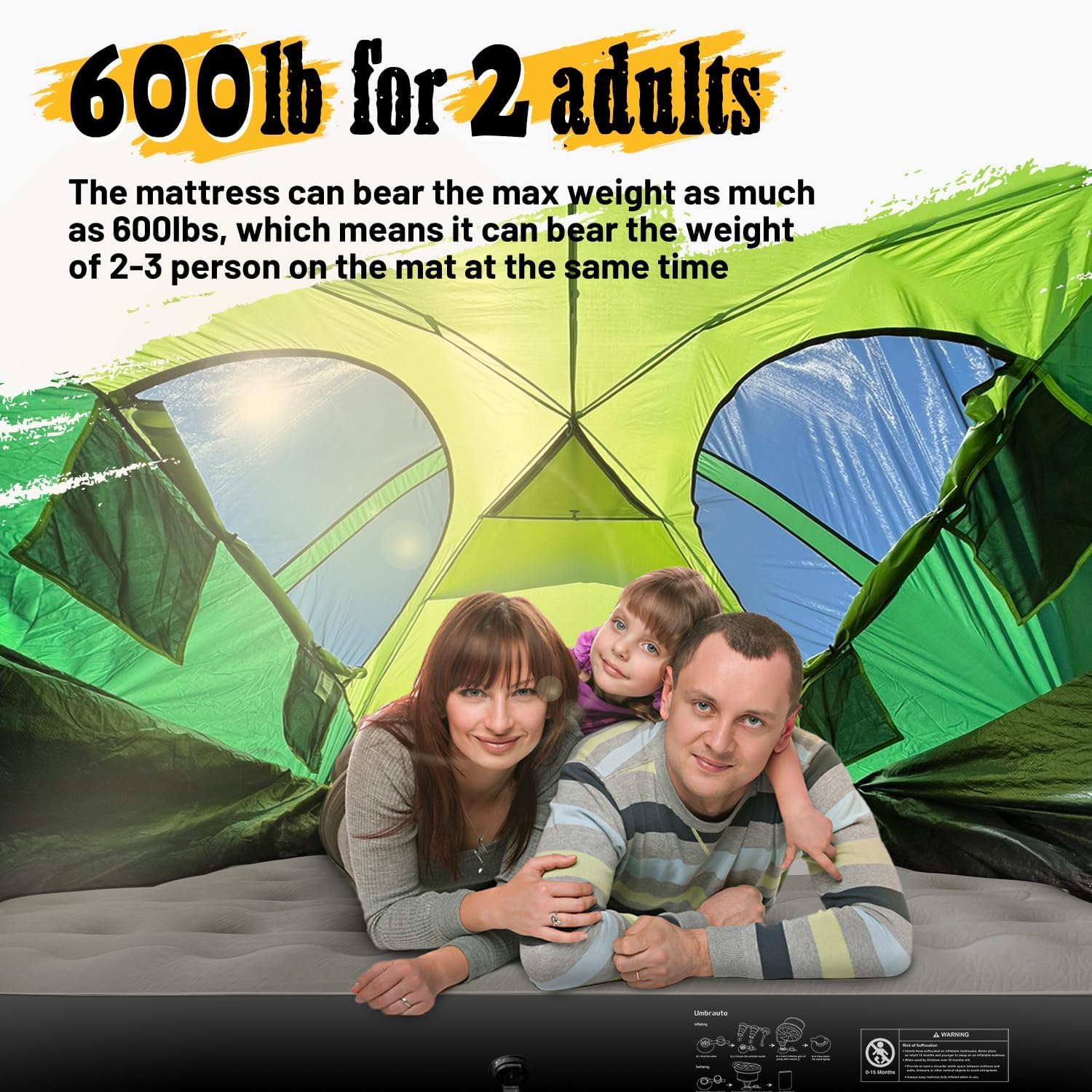 Umbrauto Air Mattress for 5-5.8 ft Full-Size Short Beds, Inflatable Truck Tent Airbed with Pump, Pickup Camper Air Bed for Camping
