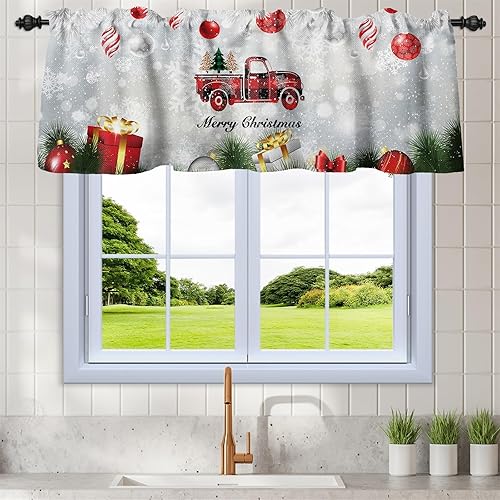 Miniatura 14 de Renaiss Cortinas de ventana de cocina para chimenea, 52 x 18 pulgadas, calcetines rojos de Navidad, decoración de ventana pequeña, decoración