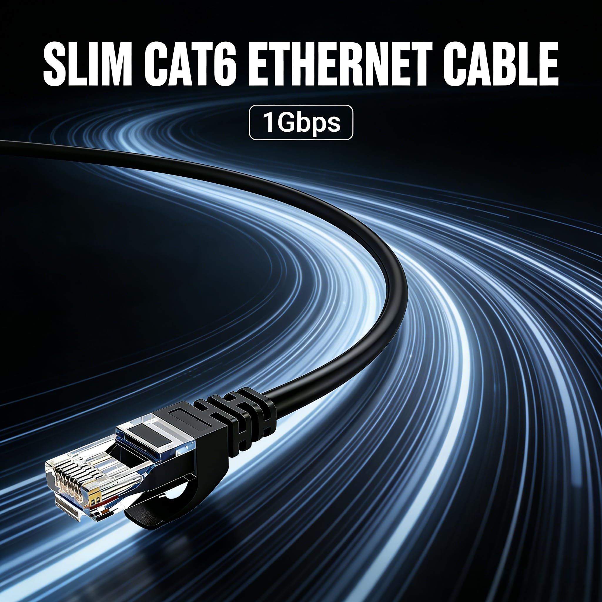 Elfcam® -Slim Cavo Ethernet Cat 6 Sottile da 20 m, Cavo di Rete WAN LAN Cat6 32AWG, Nero Ultra Sottile (20 Metri)
