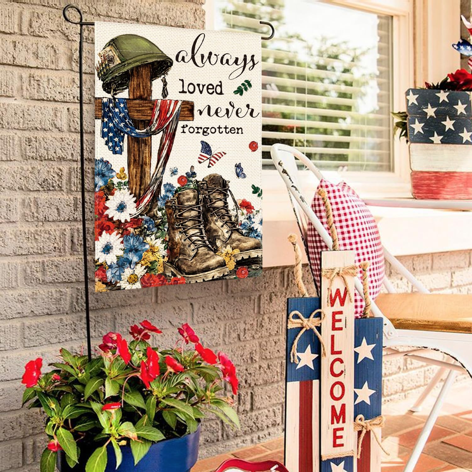 AVOIN colorlife Memorial Day Always Loved Never Forgotten Heroes Garden Flag 12x18 Inch Double Sided, Military Soldiers Boots Patriotic Veteran Yard Outdoor Decoration - Image 4