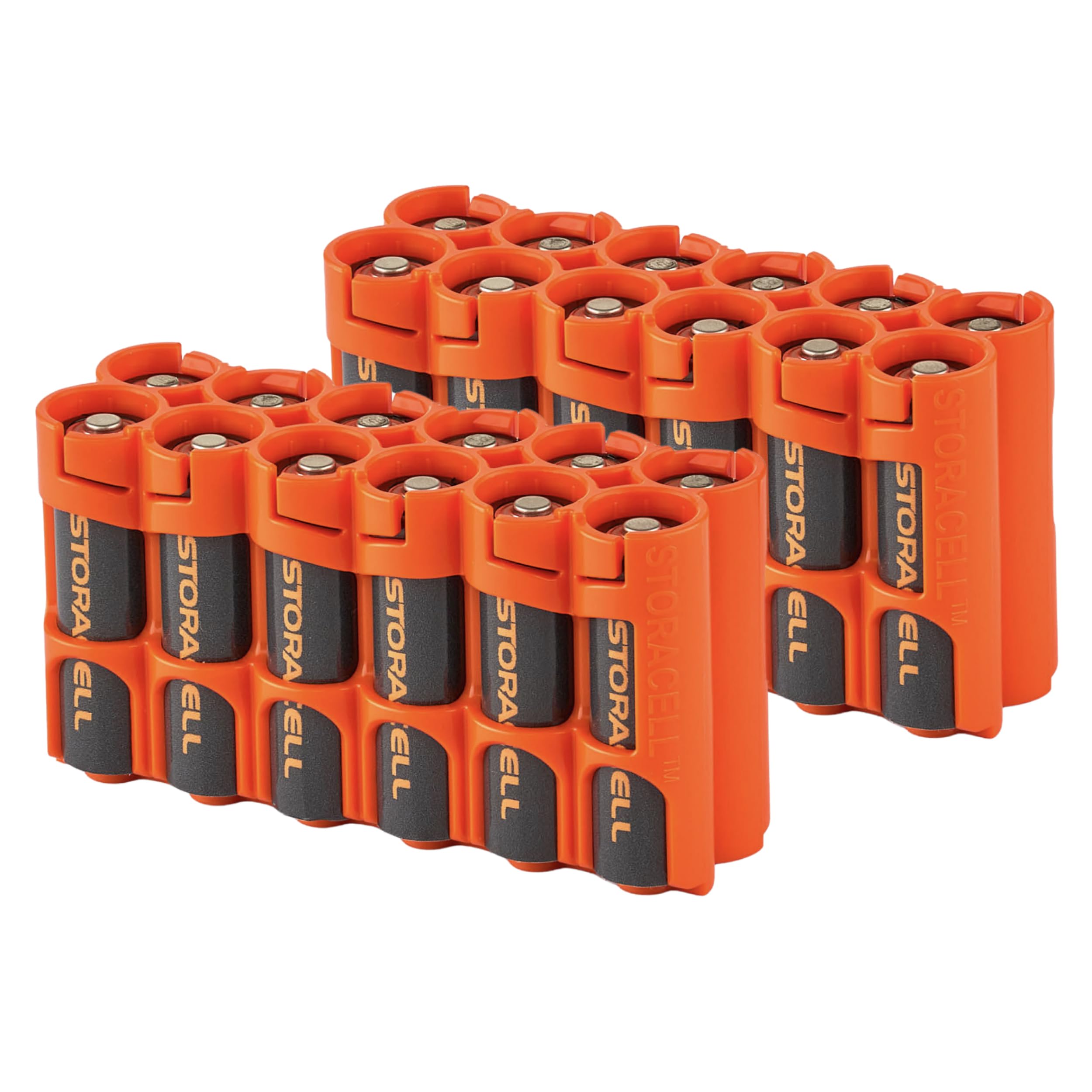 AA-12 Battery Storage Caddy and Dispenser (Pack of 2), Orange, Holds 12 AA Batteries (Not Included), Durable & Compact Design, The Original Battery Caddy, Made in The USA
