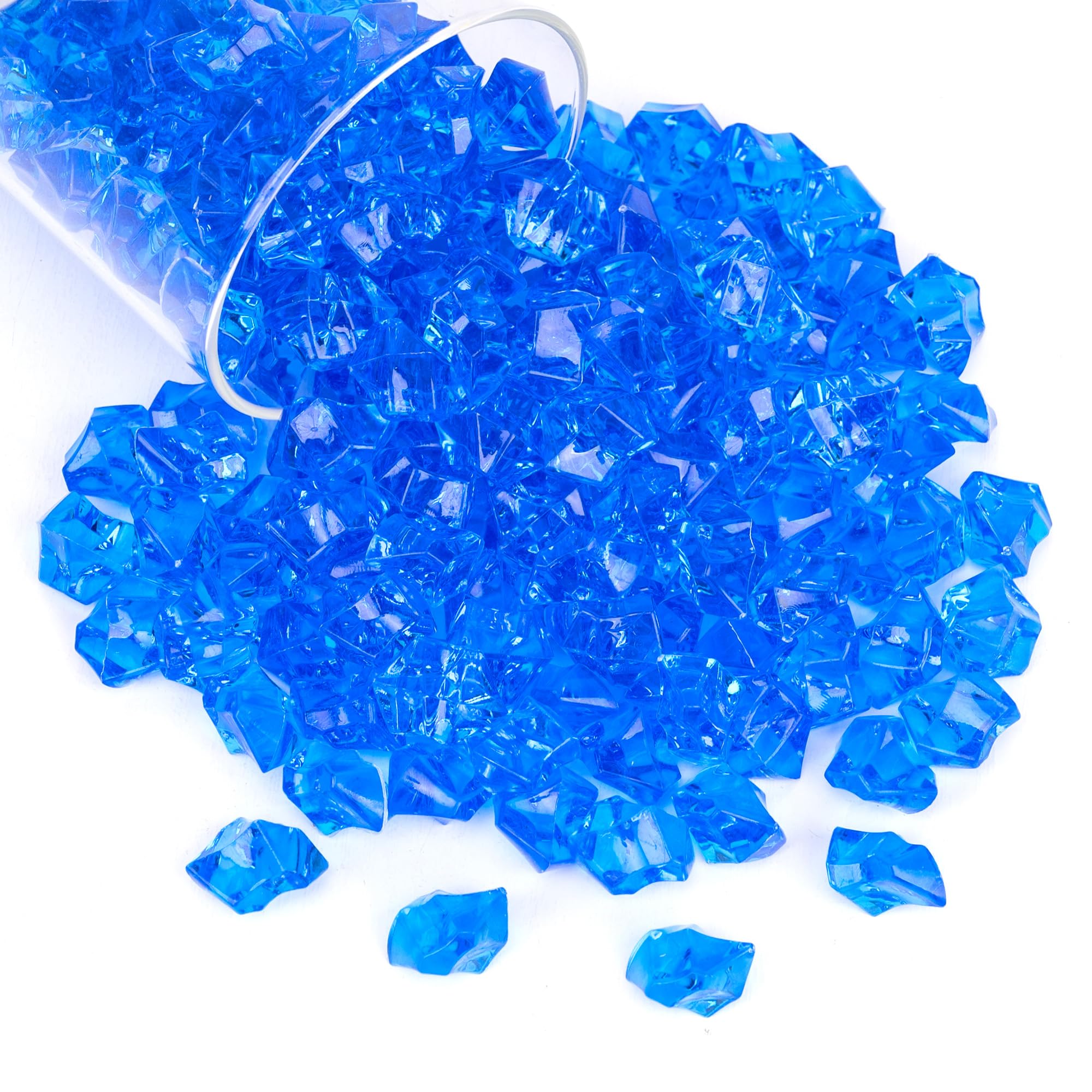 150 PCS Acrylic Diamond Crystals Fake Crushed Ice Rocks Plastic Gemstones Artificial Plastic Ice Cubes for Vase Fillers Home Decoration Arts Crafts Display Fish Tank Rocks Table Scatter (Dark Blue)