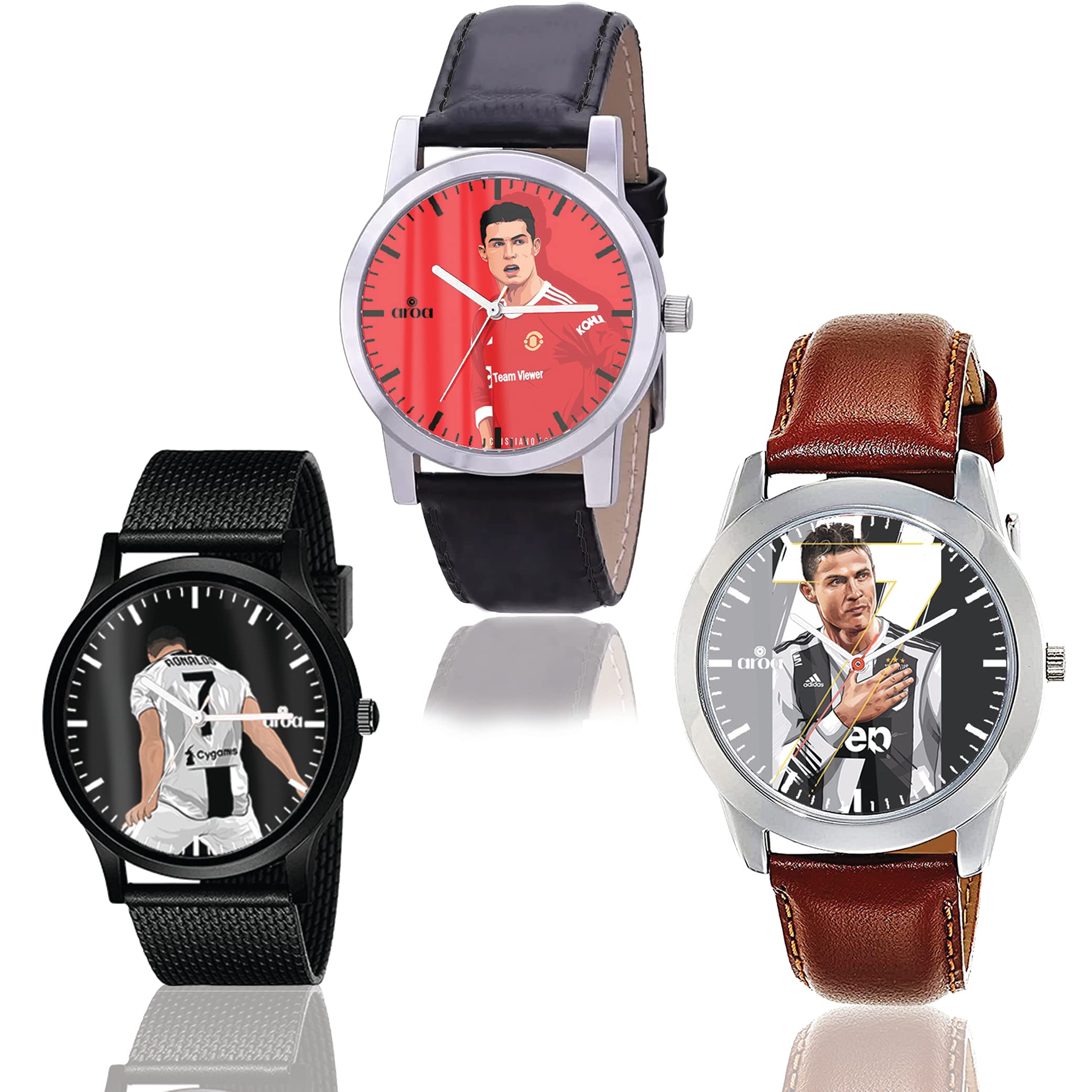 AROA Watch New Watch Combo for Ronaldo Fan Analog Type Pack of 3 | Custom Dial for Men Stylish Watch for Boys (B0BZZHXSRL) Amazon Price History, Amazon Price Tracker