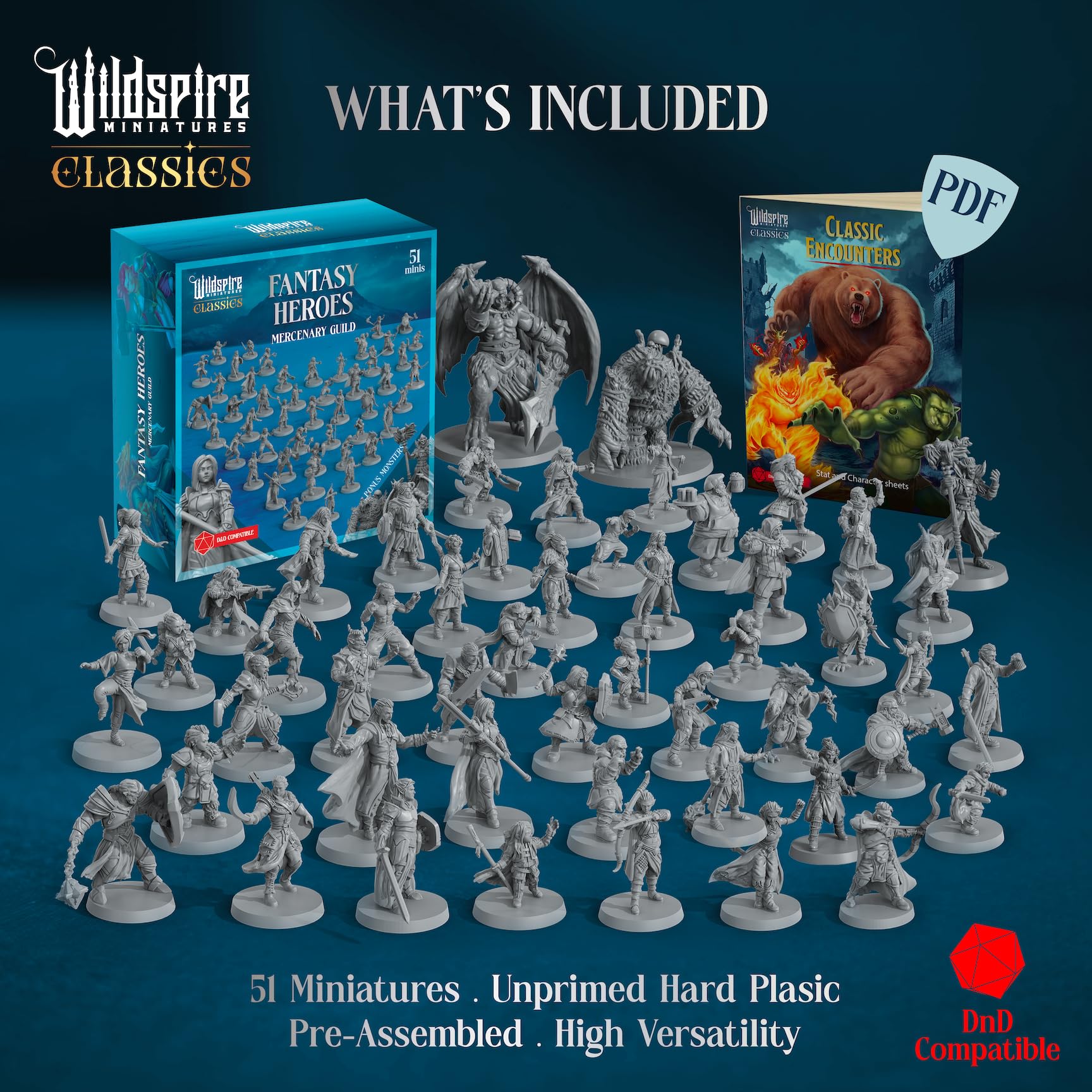 Classic Heroes - Mercenary Guild - 51 personajes pintables para miniaturas DND a granel I 28mm Dungeons Dragons D&D Miniatures I DND Minis D&D Figuras Dungeons Dragons Figures Pathfinder Compatible
