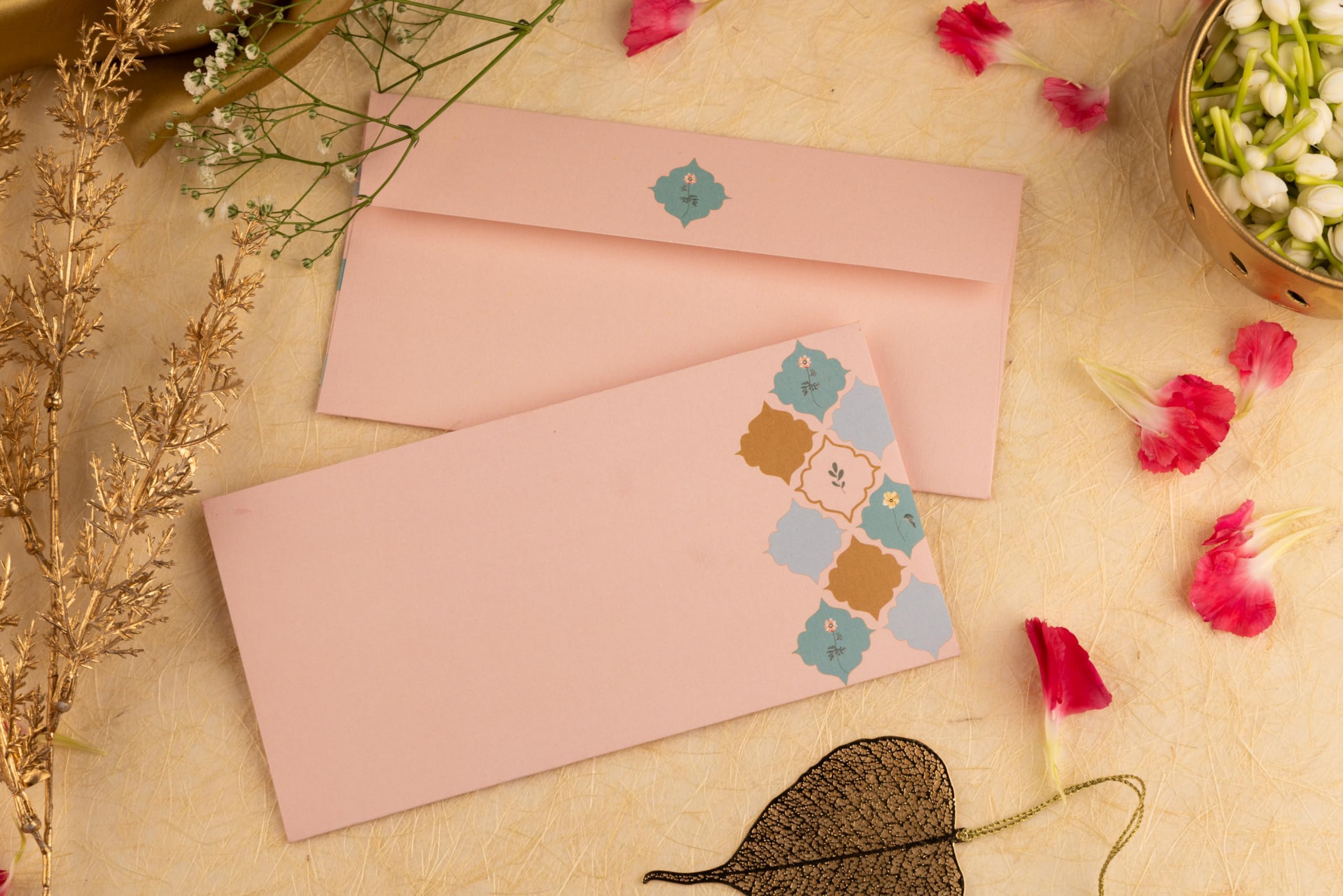 Be Stories Moroccon Affair Print 190 GSM Rectangle Shape Cash Envelopes/Shagun Lifafa For Gifting Money On Baby Shower, Diwali, Christmas With Gold sticker seals - 7.50 x 3.50 Inches, Pack of 5