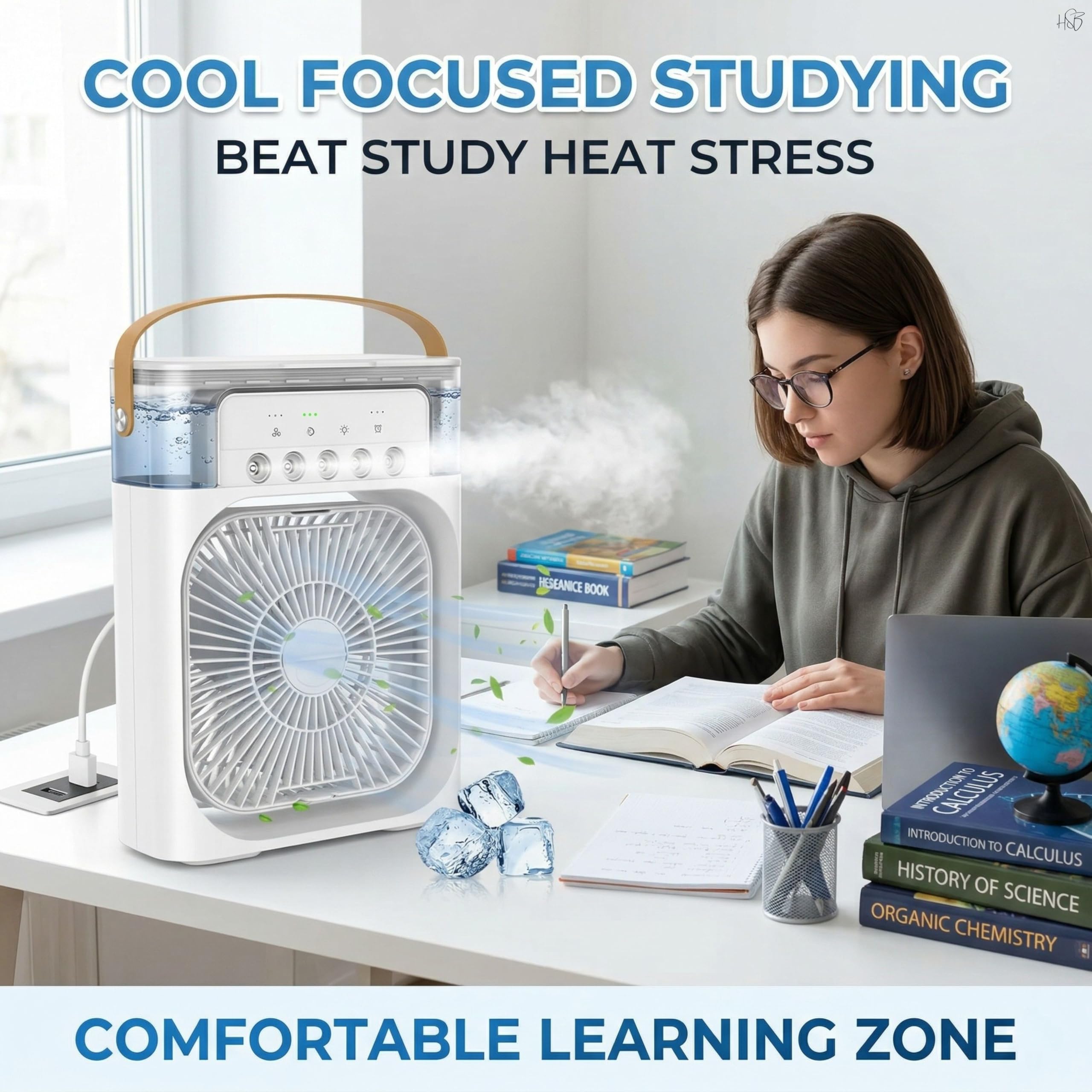 RAMBOT 3-in-1 Portable Air Cooler Mini Evaporative Air Conditioner Fan with 7-Color LED Light, 3 Wind Speeds, 3 Spray Modes & Timer, USB Personal Desk Cooling Fan White 2