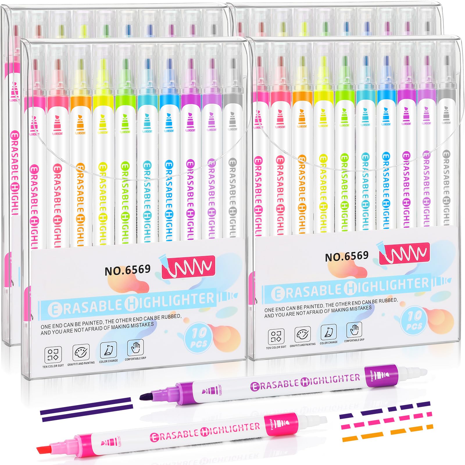 Zhehao 40 Pcs Erasable Highlighters, Smooth Writing Double Head Highlighter for School Office Back to School Supplies Occ Shoebox Gifts