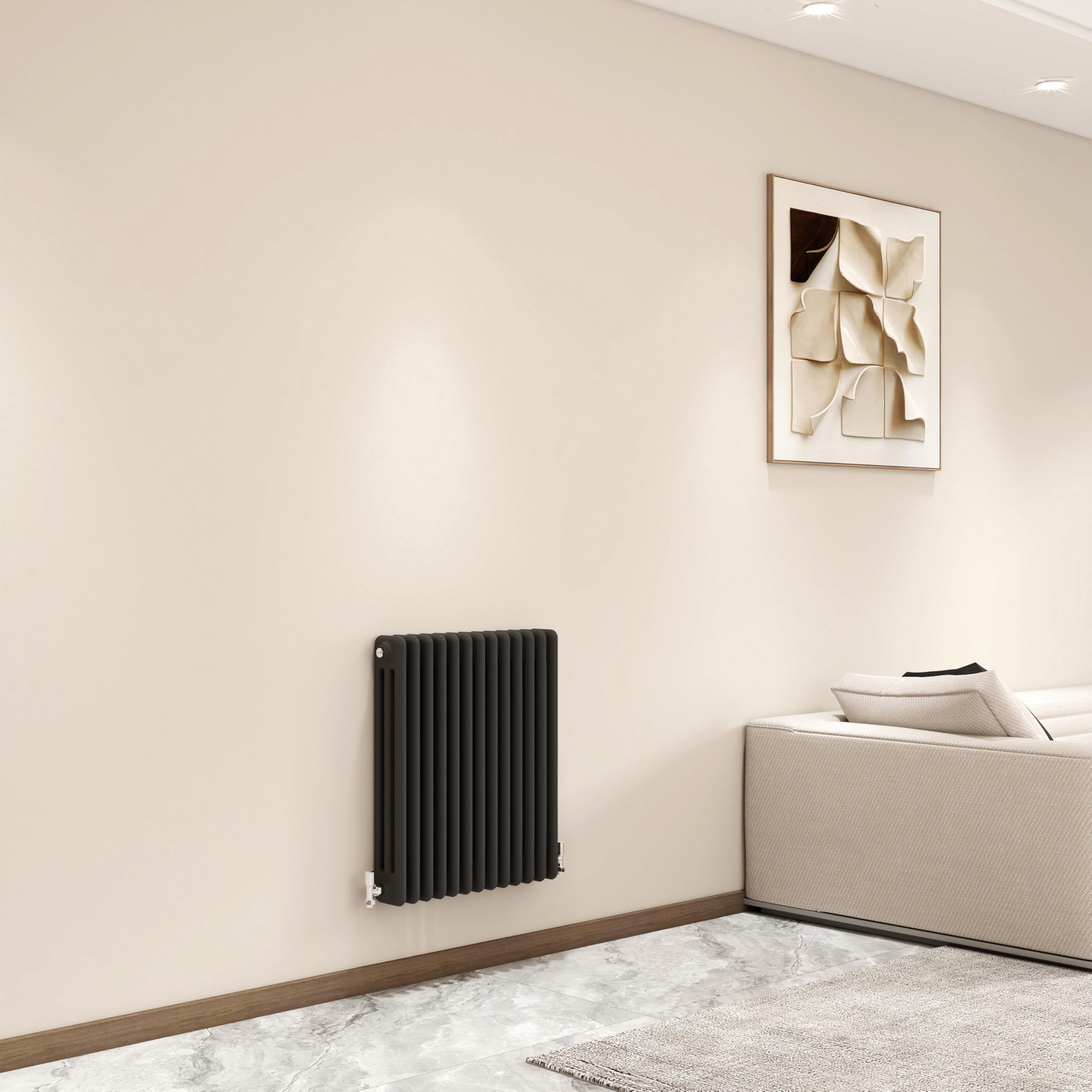 Horizontal 3 Column Cast Iron Radiator, 600x605mm Anthracite Designer Bathroom Rads,Wall Mounted Column Radiator for Bedroom/Office, Traditional Central Heating Heater Grey Radiator, Hall Radiator