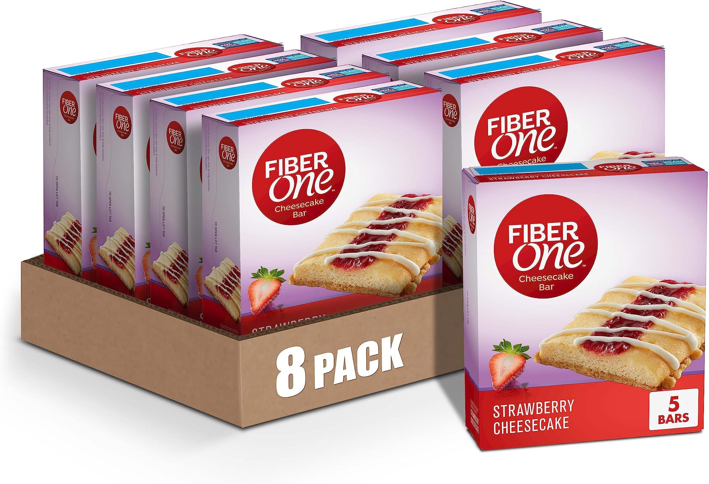 Fiber One Cheesecake Bars, Strawberry Cheesecake, Snack Bars, 6.75 oz, 5 ct (Pack of 8)