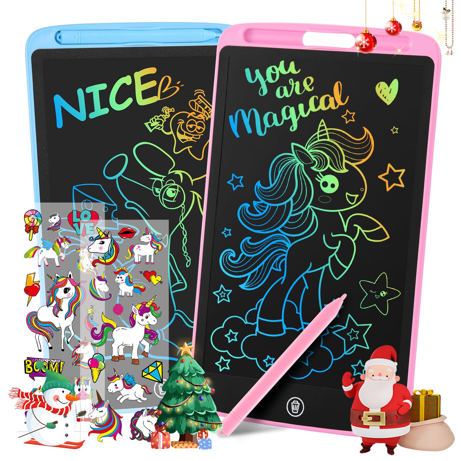 cimetech2 Pack LCD Writing Tablet, 10 Inch Colorful Doodle Board Drawing Tablet for Kids, Learning Educational Toys Gifts for 3 4 5 6 Years Old Boys Girls Toddlers, Free Animal Cartoon Stickers
