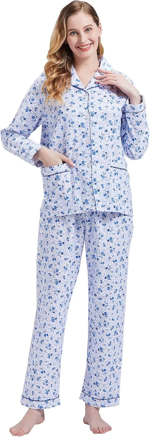 GLOBAL Flannel Pajamas for Women 2-Piece Comfy and Cozy Flannel Pj Set Cotton Loungwear - Image 5