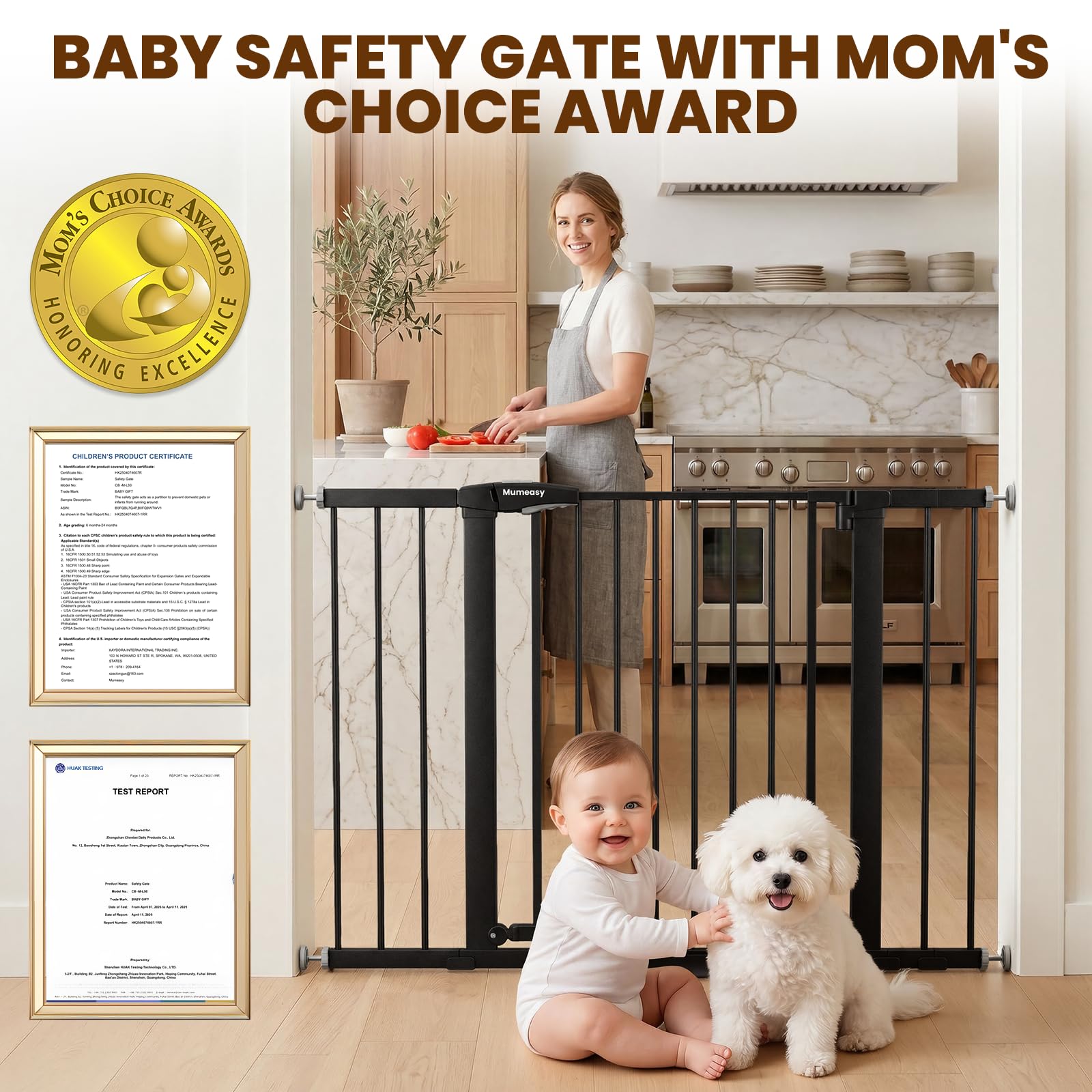 Mumeasy Puerta Valla de Seguridad para Bebés, Puerta Extra Ancha para Perros de 29.5 ''-46'' para Escaleras y Puertas