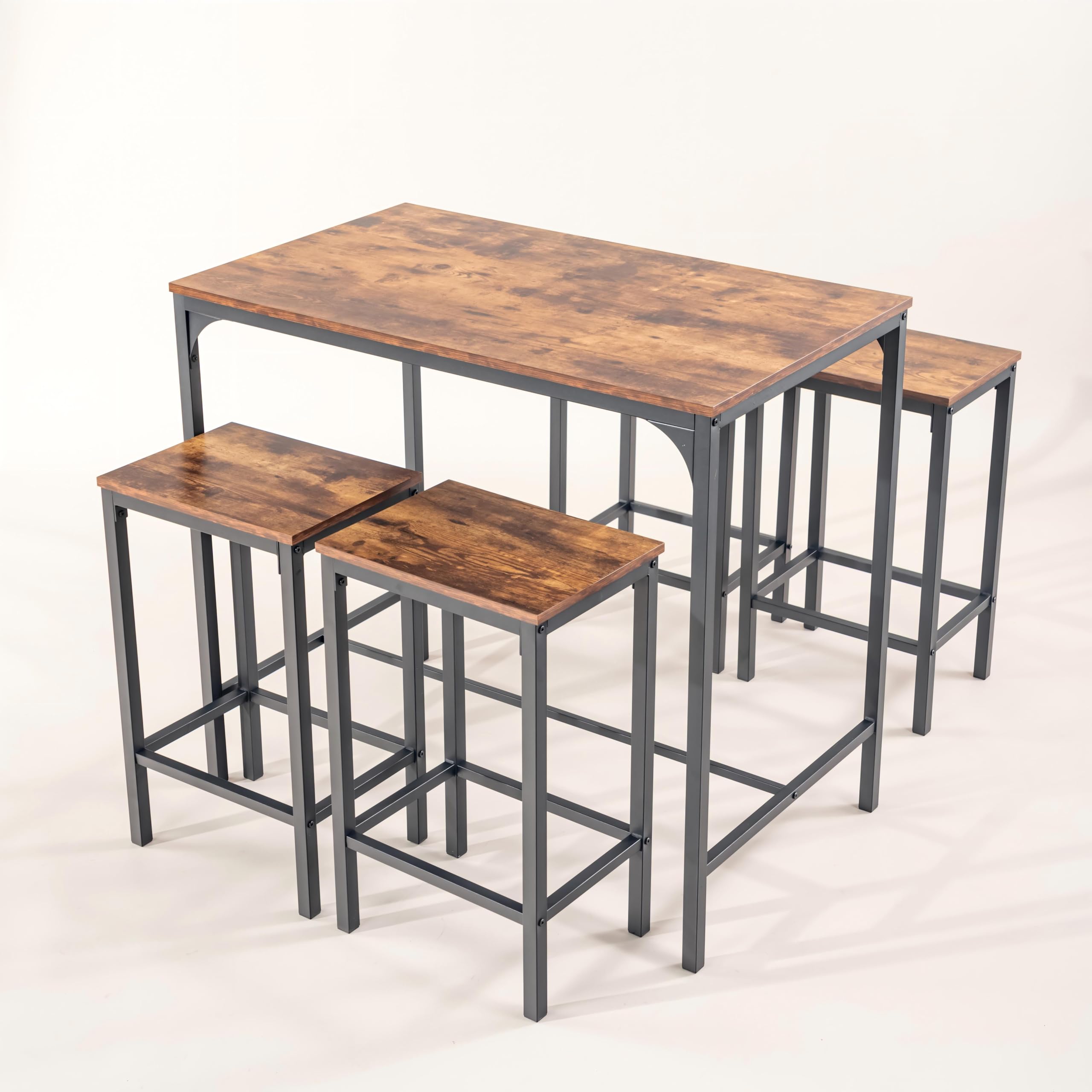 FurnitureR - Juego de 5 Barras de Bar, Mesa de Bar, con 4 Altas, Marco de Acero, Estilo Industrial, rústico marrón, para Cocina, Comedor, Sala de Estar, 100 x 60 x 90 cm