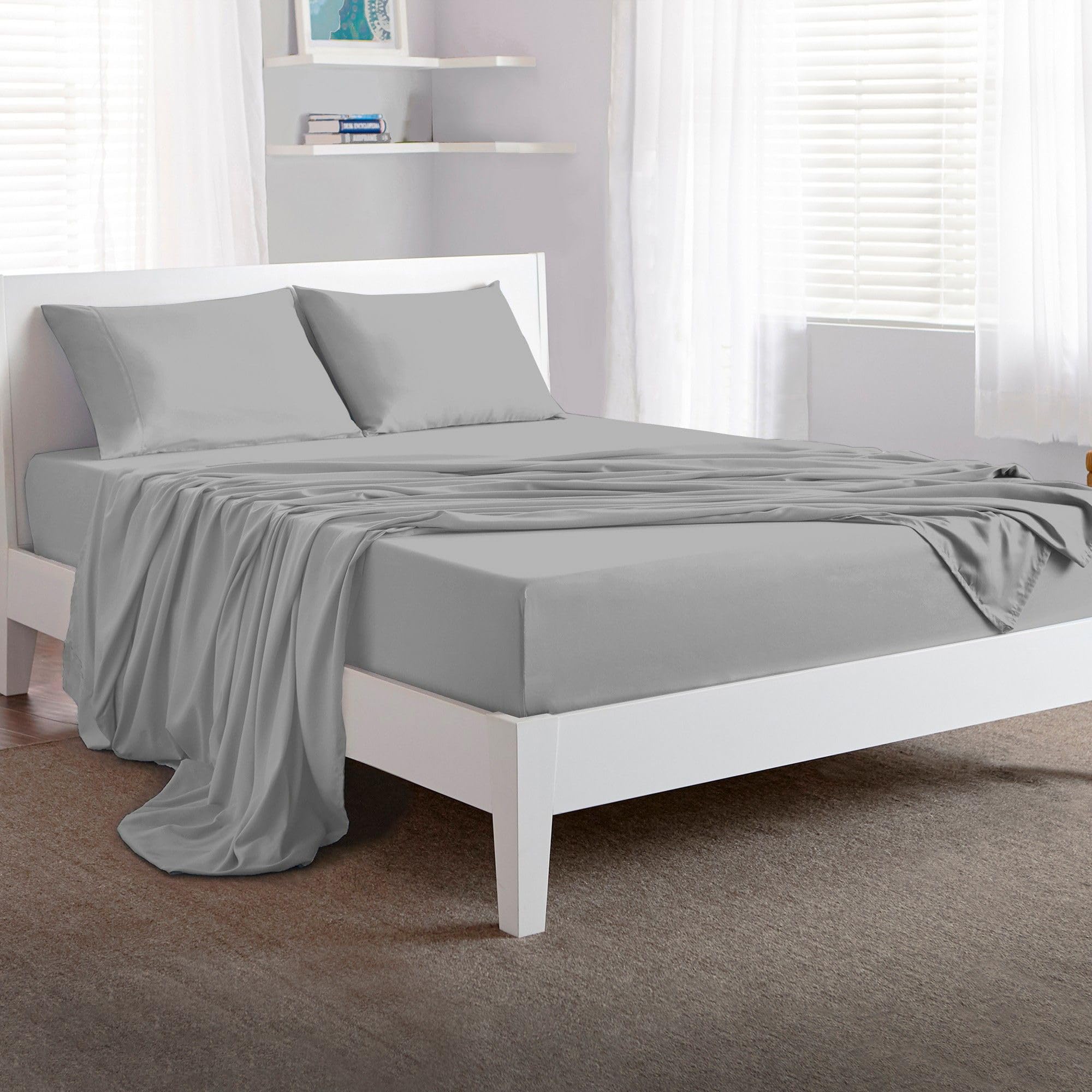 Bedgear Basic Bed Sheet Set - Lightweight and Breathable Bedding for Mattress - Includes Fitted Sheet, Flat Sheet, and 2 Pillowcases - Full - Light Grey