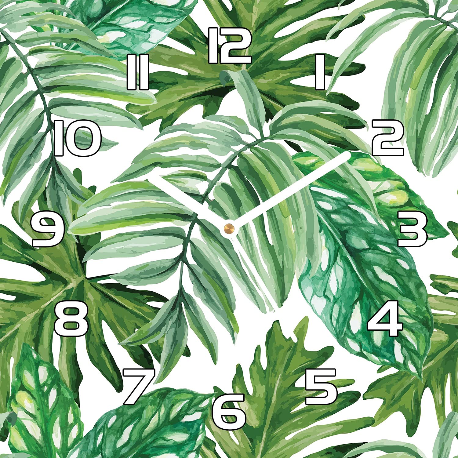 Horloge cuisine en verre motif feuilles de banane décoration murale salon 30x30