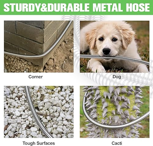Miniatura 2 de Manguera de jardín de acero inoxidable de 100 pies, manguera de agua flexible súper resistente con accesorios de latón y boquilla rociadora, sin