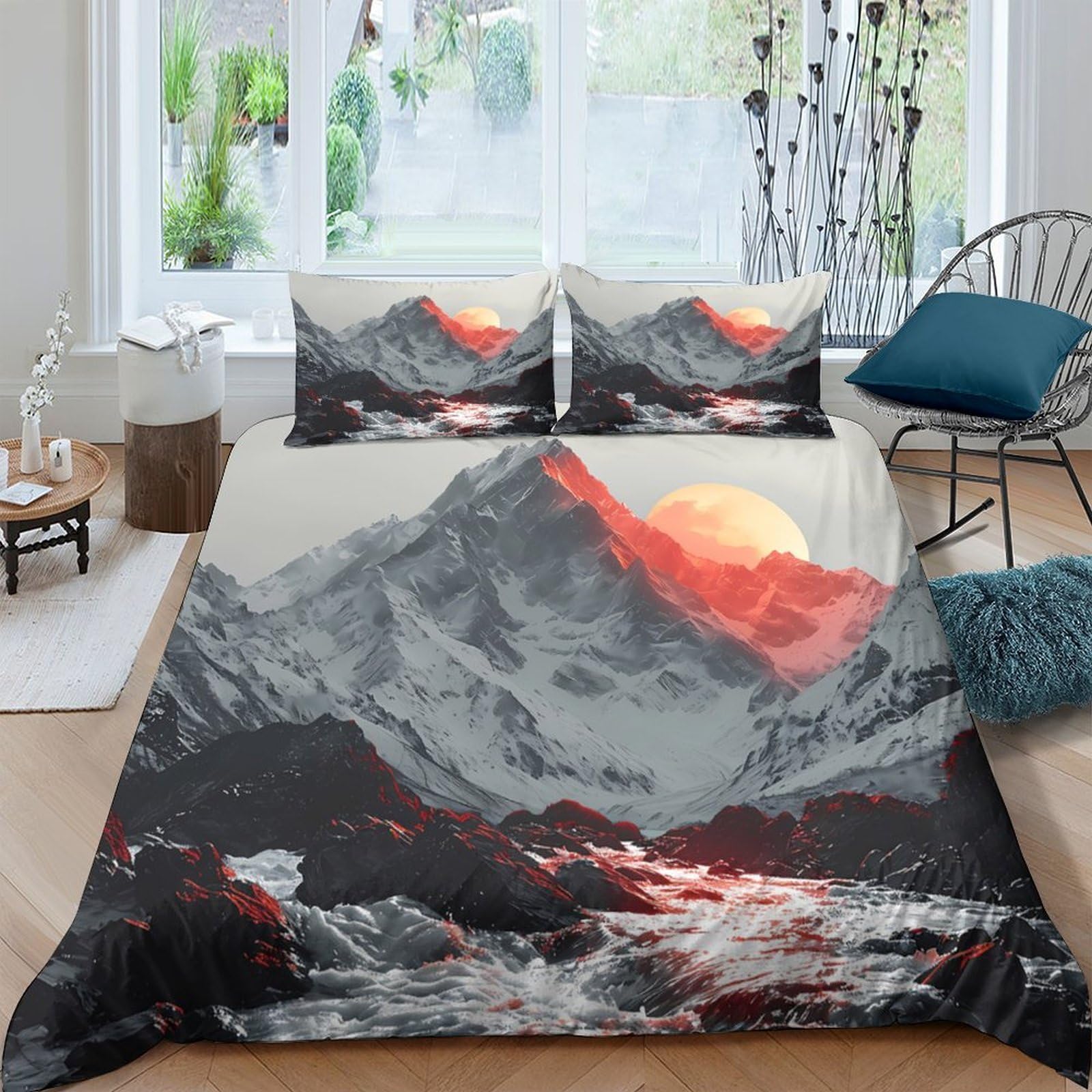 Ctjqhvkz Style-8 3D Printed Mountain Sunset Fitted Sheet Microfiber Soft Artistic Landscape Bed Cover For Bedroom Guestroom Decor Single（135X200cm）