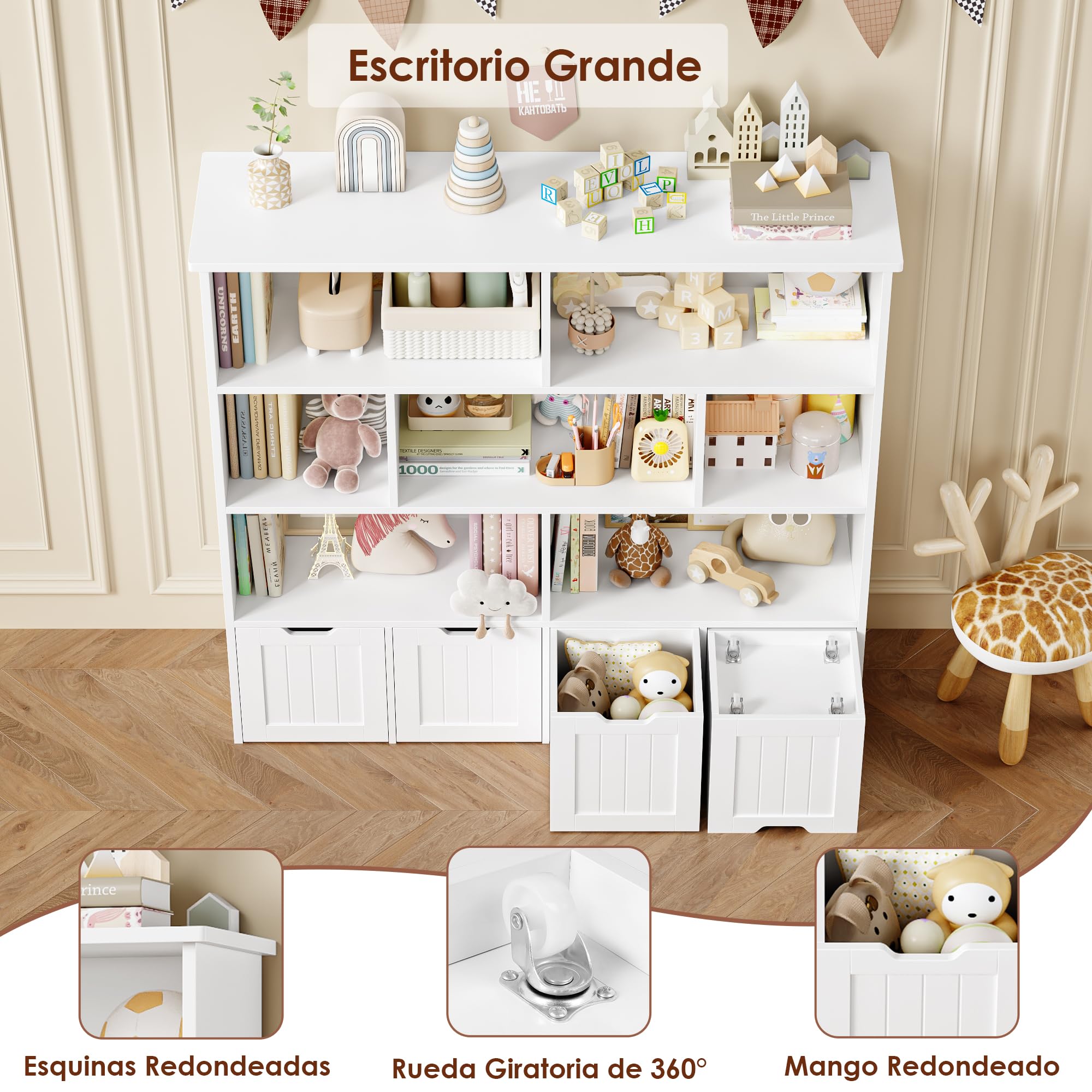 FOREHILL Mueble Almacenaje Juguetes, Mueble Juguetes Organizador, Estanteria Montessori, Estanteria Infantil, Libreria Montessori Infantil, con Ruedas, para Habitación Infantil, Salón (Blanco)