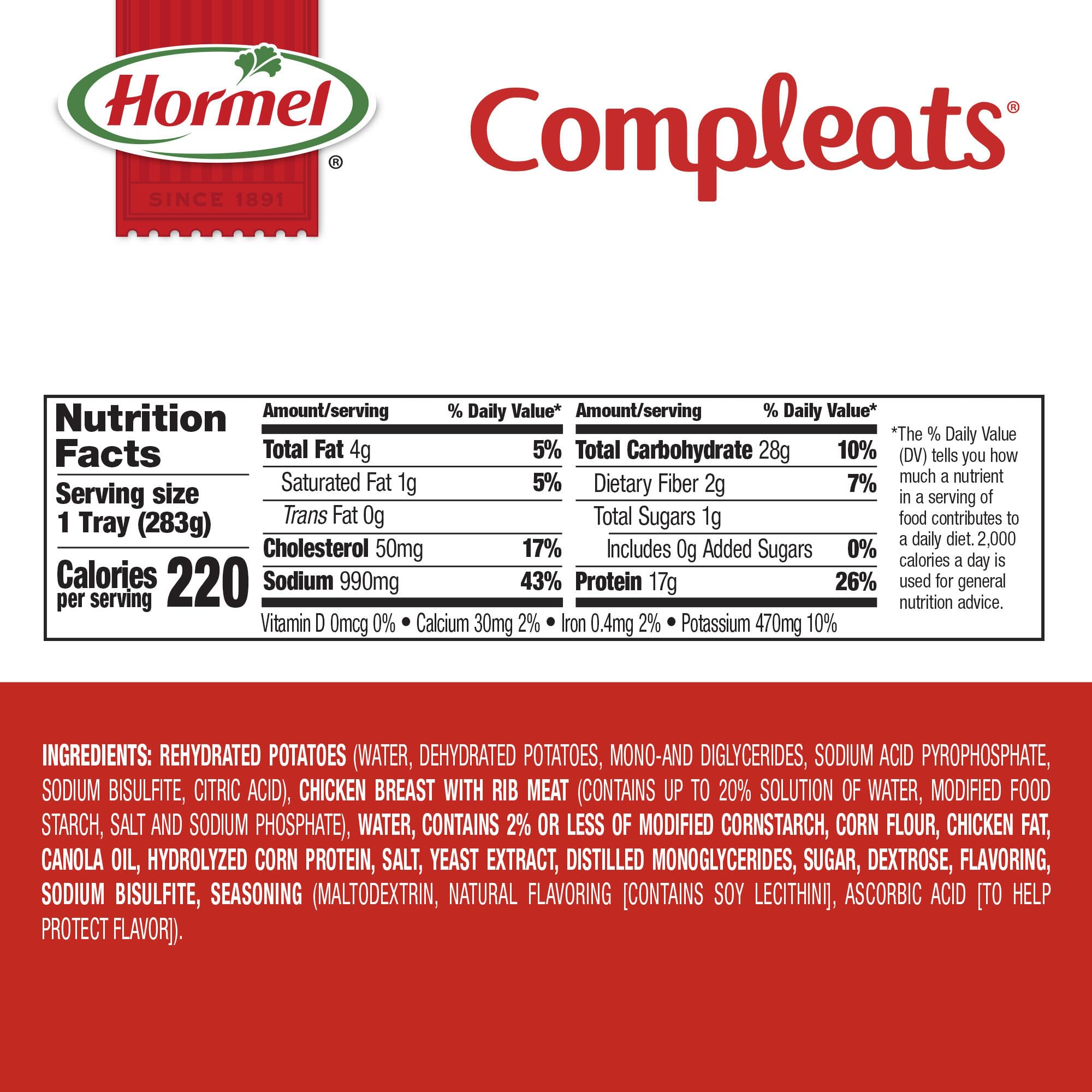 HORMEL COMPLEATS Chicken Breast & Mashed Potatoes With Gravy Microwave Tray, 10 oz (Pack of 6)