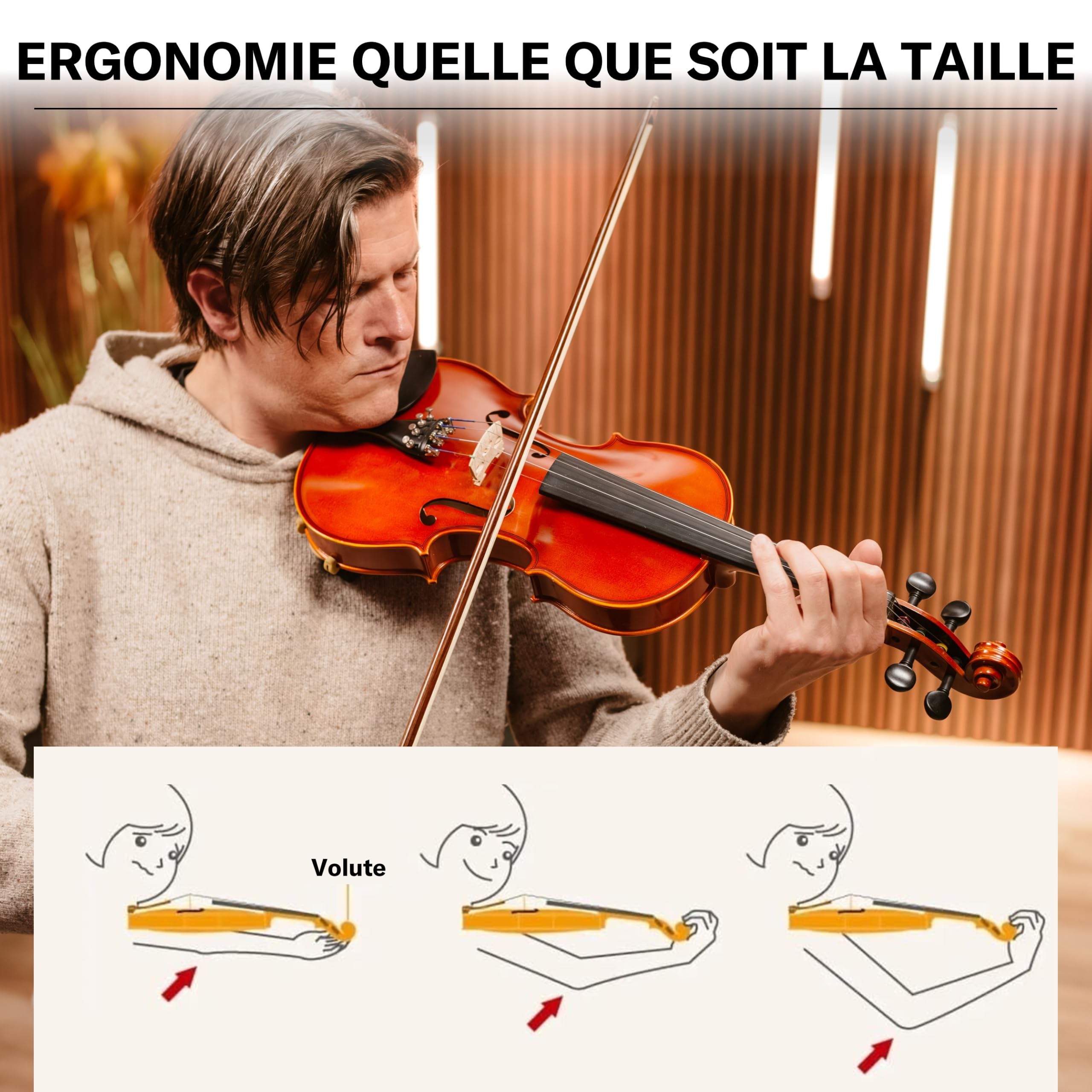 YAMAHA V5SA44 Set Violon Acoustique – Taille 4/4, Violon D'Étude Monté à la Main, Table Épicéa, Fond Érable, Touche, Cordier 4 Tendeurs Ébène, En Étui avec Archet et Colophane – Marron