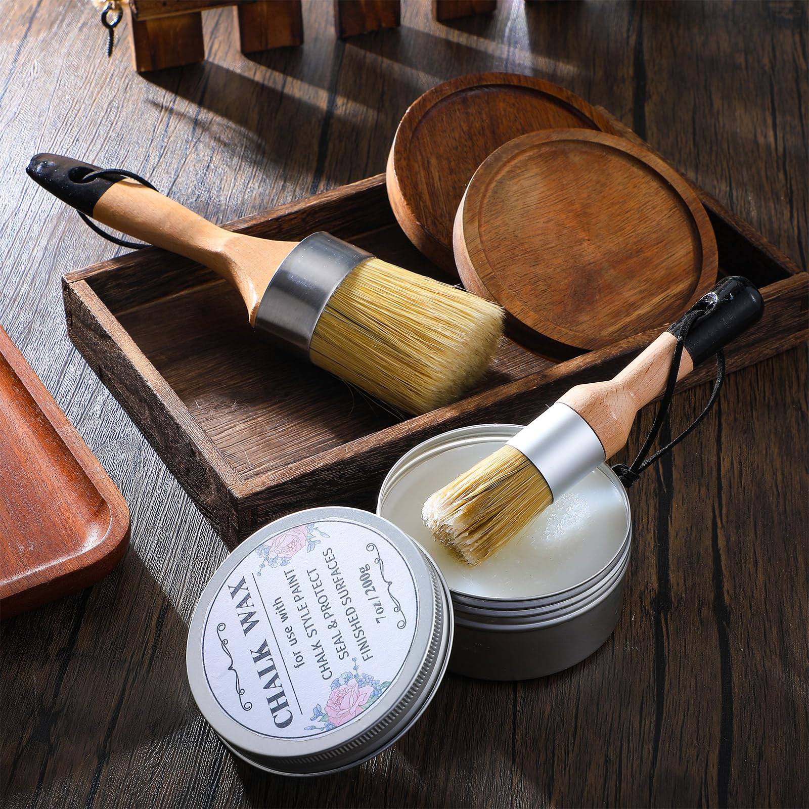 Furniture Finishing Wax Paint Wax Sealer Clear with 2 Brush Set 7 oz for Clear Chalk Sealing Wood Surfaces Interior Furniture Protective Painting Waxing Wooden Floor Cabinet Home Accessories