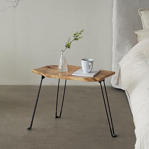 Miniatura 4 de Colección PJ Mesa de centro de borde vivo, mesa de centro pequeña, mesa auxiliar plegable y ligera, mesa de centro de madera natural, mesa de borde