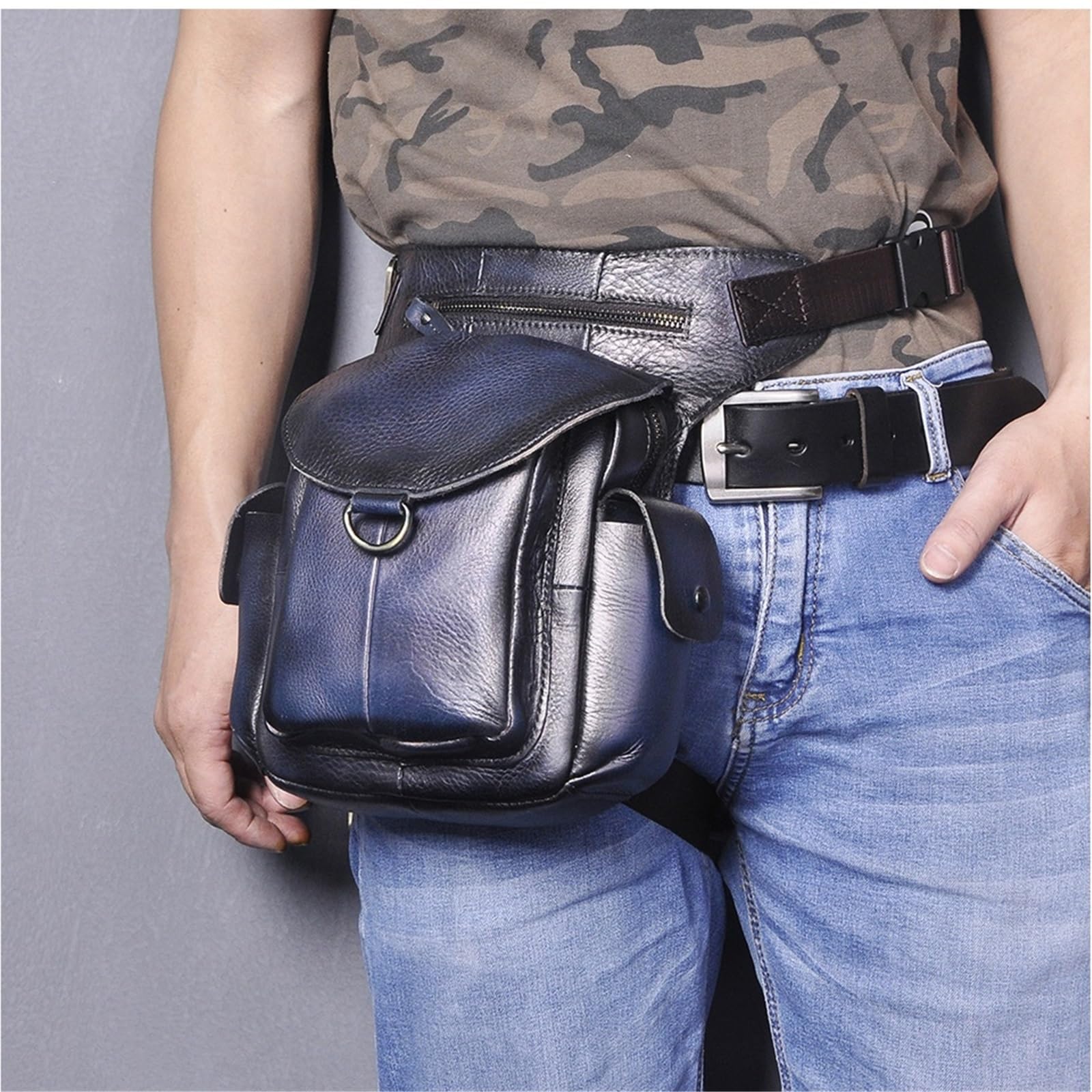 Marsupio Da Gamba Borsa a tracolla multifunzione da uomo in pelle con design, organizer da cintura, marsupio, borsa a gamba cadente(Burgundy)