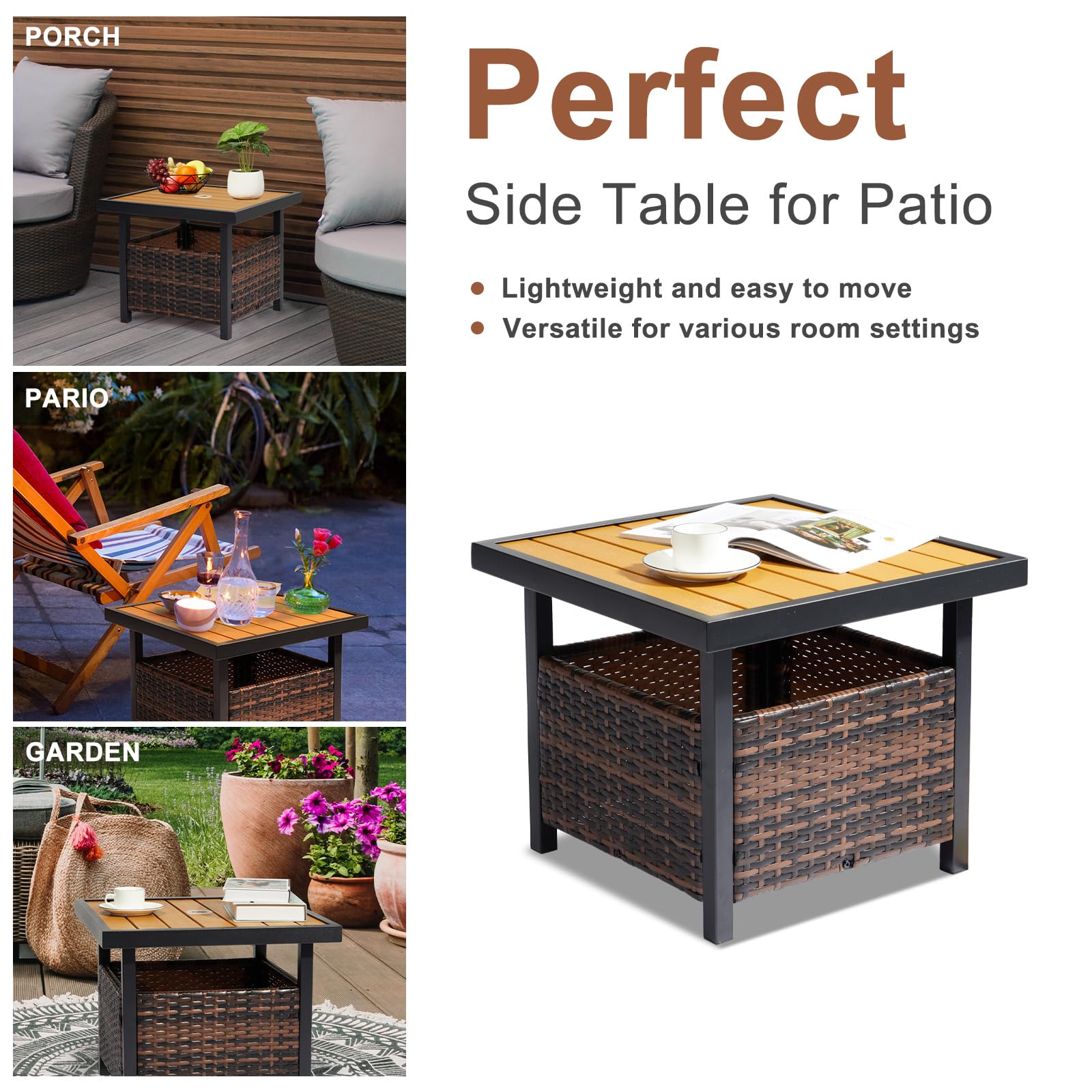 broyerk rattan wood patio umbrella stand dining table Amazon.com: Pinikuyiro Outdoor Patio Umbrella Stand Table, All Weather  Small Wicker Side Table with Umbrella Hole, 22 in Rattan Base Table  (Yellow) : Patio, Lawn & Garden