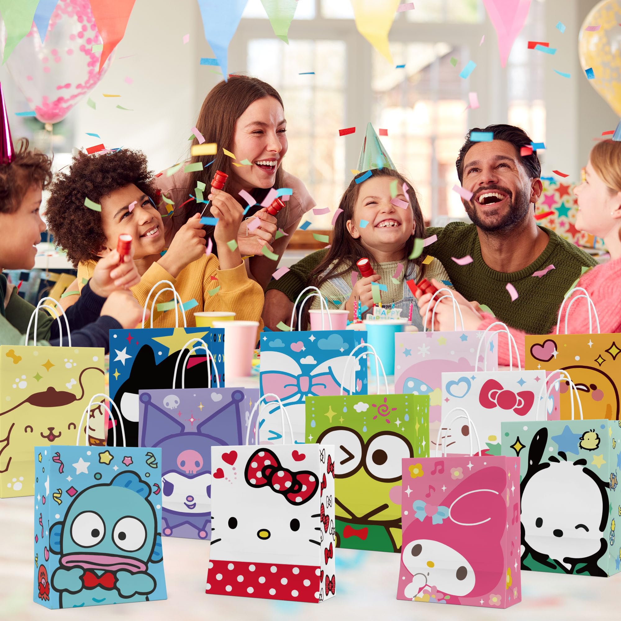 24 bolsas de regalo de fiesta, bolsas de regalo de fiesta, suministros de fiesta de cumpleaños, bolsas de regalo de papel kraft con asas, bolsas de regalo de fiesta para decoración de cumpleaños de