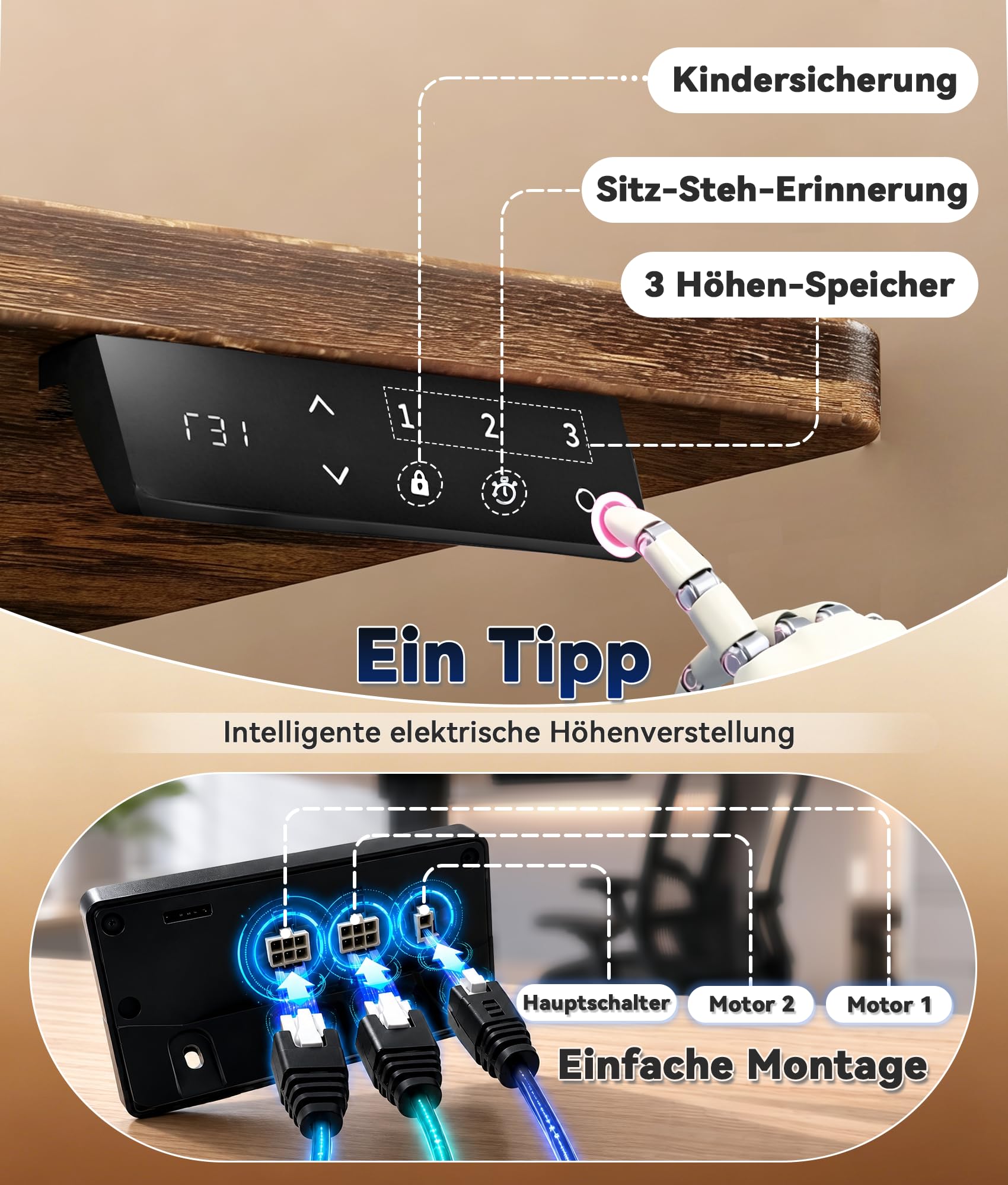 Höhenverstellbarer Schreibtisch Elektrisch mit 2 Motoren, 150Kg Schreibtisch Höhenverstellbar mit 3 Memory-Steuerung & Steh Erinnerungs & Fehlverriegelungsschutz, Schreibtisch für Zuhause,Büro