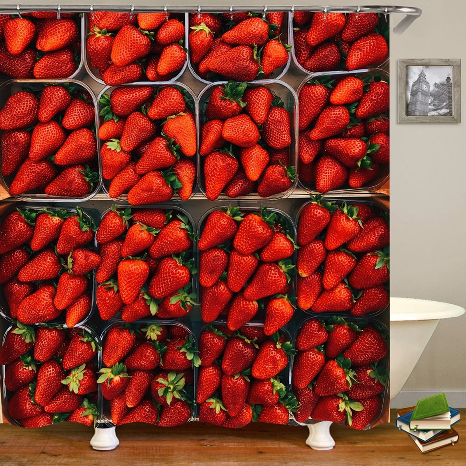 Rideau de douche imperméable à fraises pour une salle de bain familiale et colorée