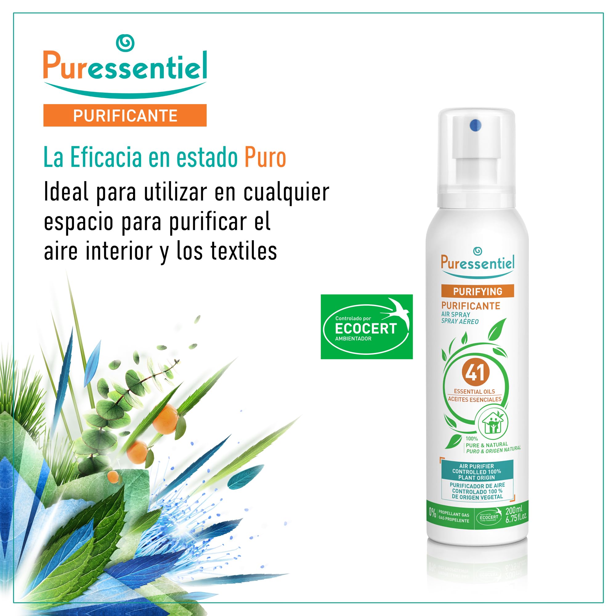 Puressentiel - Purificante - Spray Aereo Purificante con 41 Aceites Esenciales - 100% puros y naturales - Respire un aire purificado - Elimina contaminantes y malos olores - 200 ml