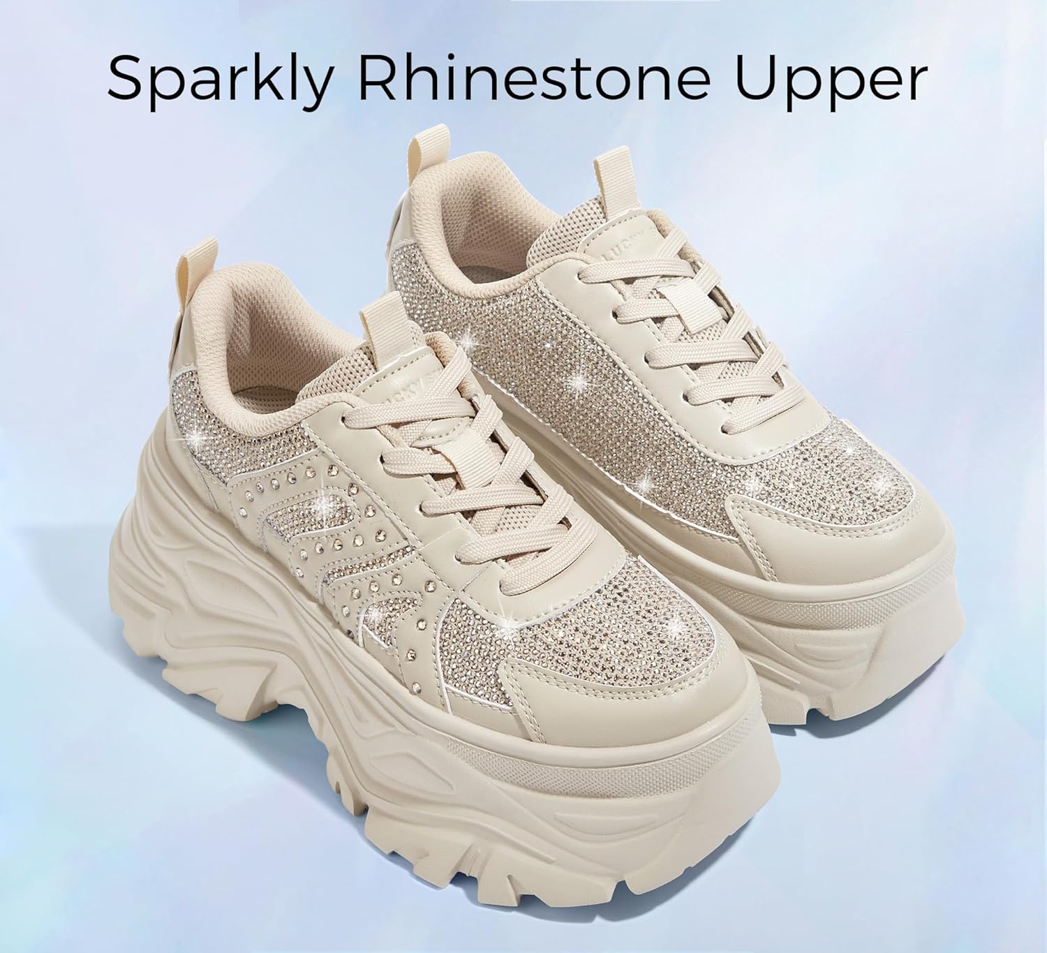 LUCKY STEP Women's Rhinestone Chunky Sneakers Breathable Lace-Up Platform Walking Sneakers Fashion Casual Dad Shoes - Image 2