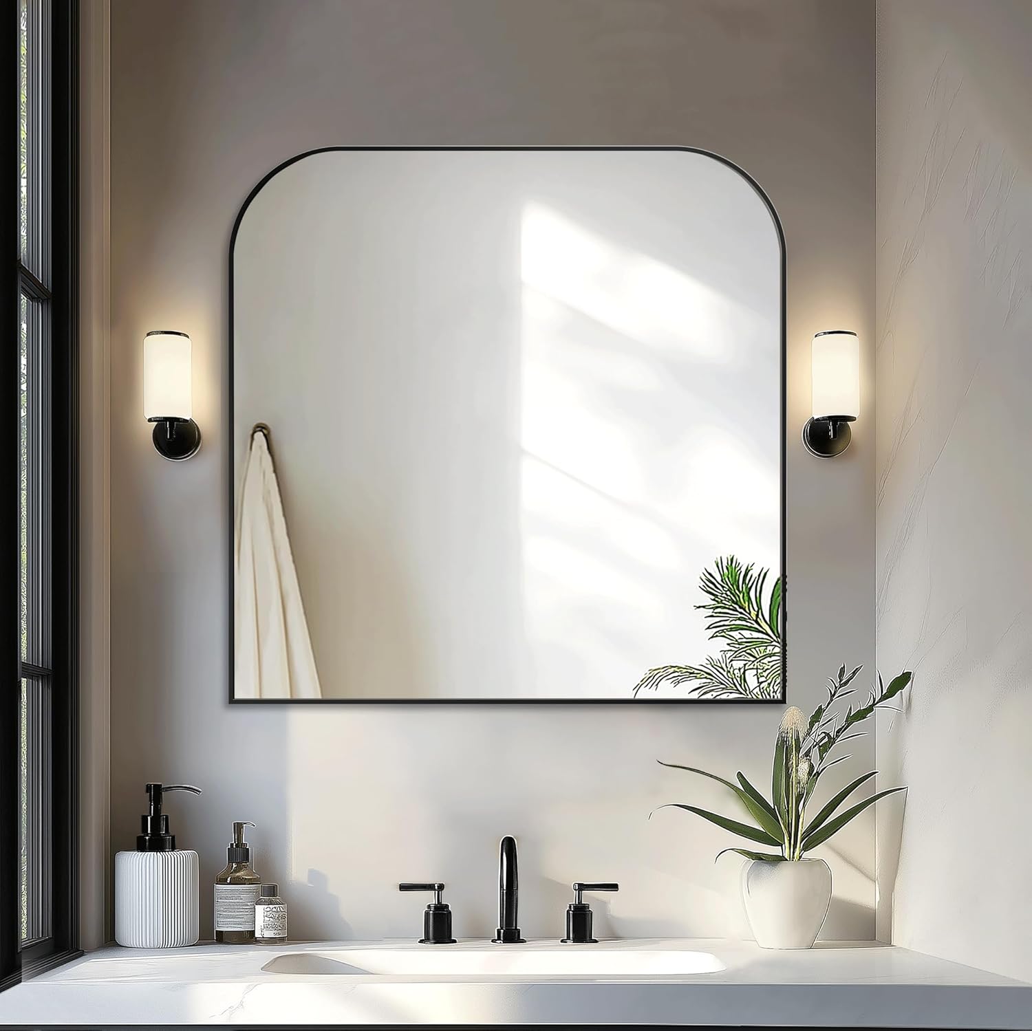 Bathroom Vanity Mirror,30" x 30" Black Metal Framed Wall Mirror for Over Sink, Living Room, Bedroom,Entryway Decor Black 30"L x 30"W