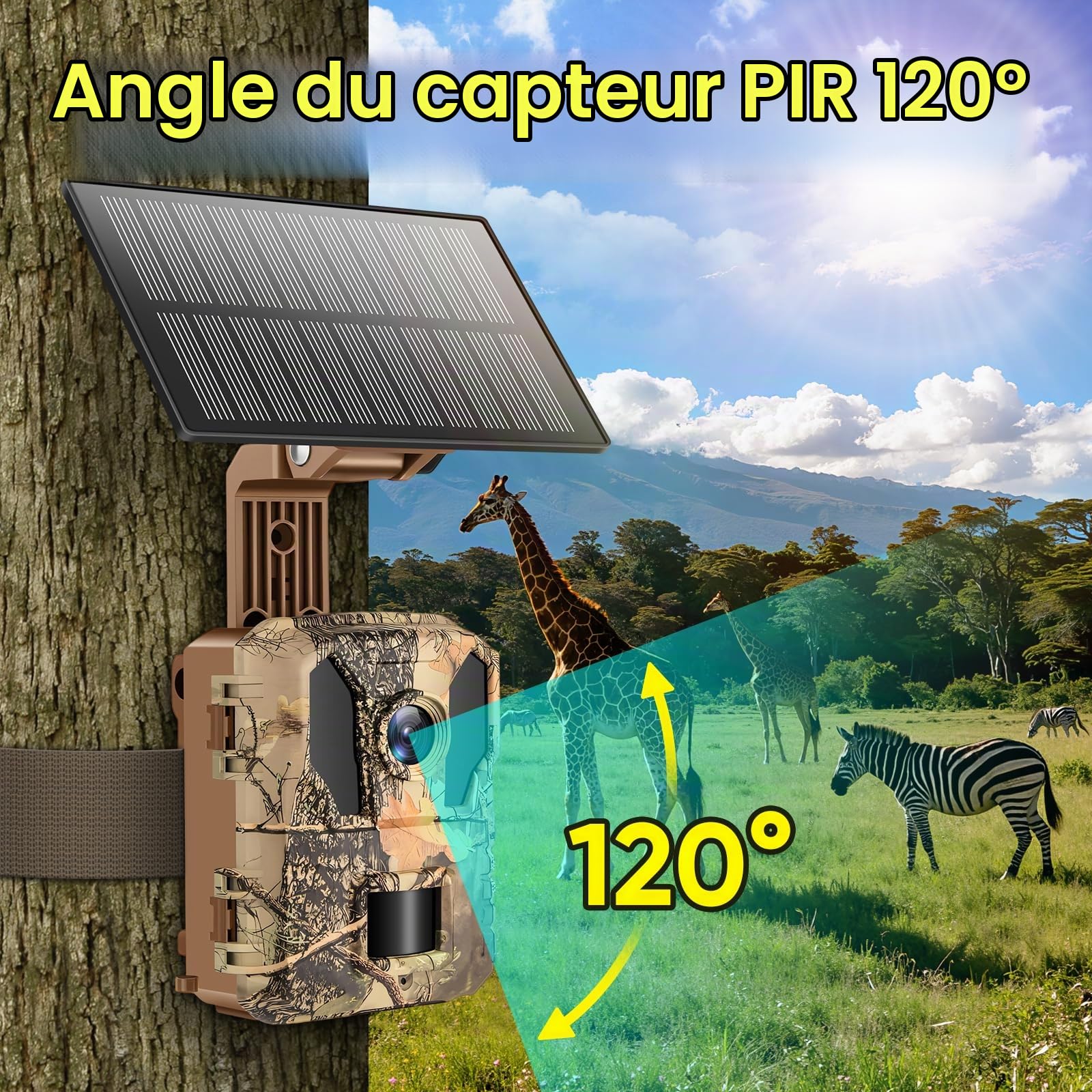 MYPIN Caméra de Chasse 4K 64MP avec WiFi, Énergie Solaire et Vision Nocturne | Batterie Integrée 5000mAh, Étanche IP66, Détection de Mouvement | Carte Mémoire 64GB Incluse
