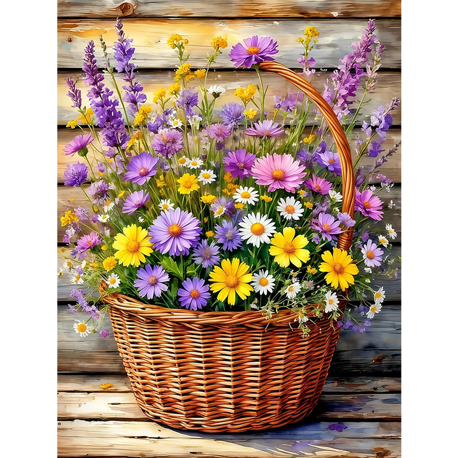 POETRYDRAW Daisy Basket Full DIY 5D Round Drill Gem Art Diamond Art Painting Kits for Adults/Beginners Gift Idea Home Decor Diamond Crystal Rhinestones Painting Kits 11.81x15.75In