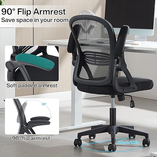 Miniatura 7 de Silla de oficina ergonómica, silla de escritorio cómoda, silla de oficina de malla con reposabrazos tapizado abatible de 90, silla pequeña de