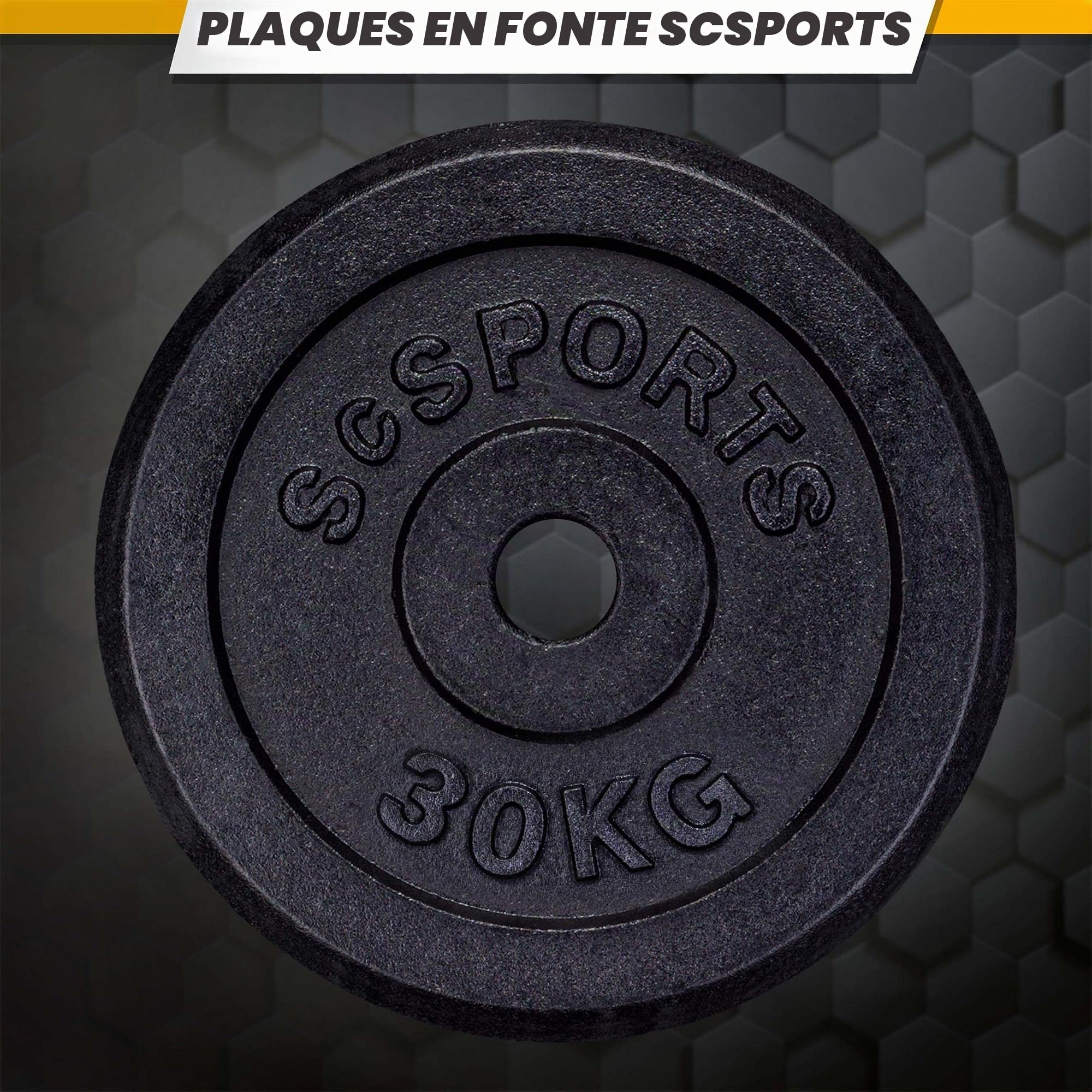ScSPORTS® Jeu Disques Haltères - Plaques 20/25/30kg, Ø 30/31mm, en Fonte, Noir - Set Poids, Fitness, Musculation