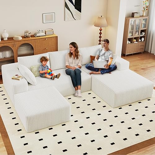 Miniatura 68 de Sofá Nube en Forma de U de 135", Sofá Seccional Modular Moderno Cómodo en Forma de L con Otomana, Asiento Profundo, Chaise Longue Reclinable Negro