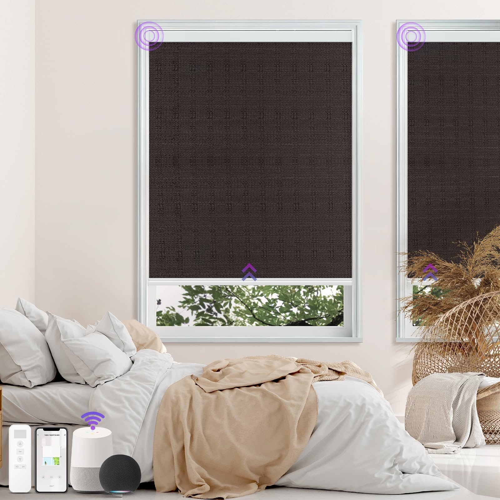 Smart Motorized Blinds with Remote - Astomi 100% Blackout Shades, Automatic Blinds, Compatible with Alexa, Google, Room Darkening, Custom Size 22'' to 118'' (3005)