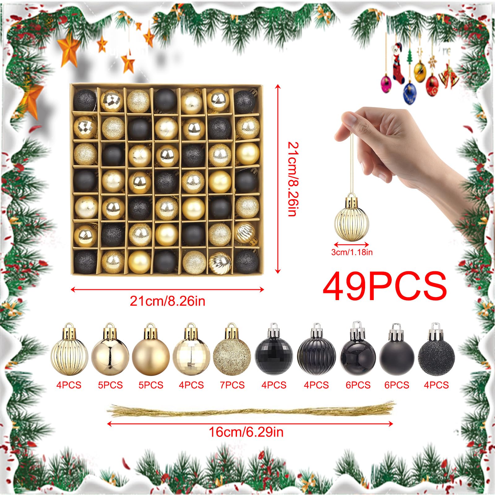 Boules Plastique 30-60mm 102 Pièces - Boules Noires Et Or Sapin Avec étoile Et Renne Kit Décoration Noël