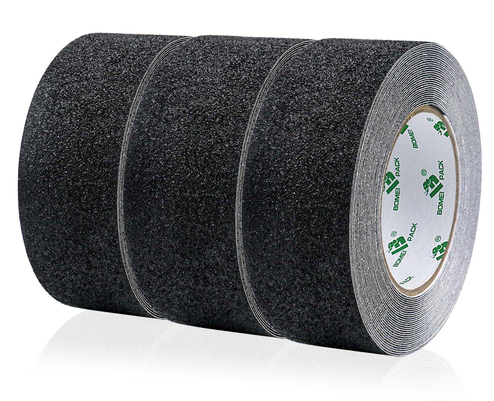 BOMEI PACK 3 Rollen von 5cm x 10m Treppe Stufen Band Kleber Rutschfest Klebeband,Schwarz Antirutsch Klebeband Streifen mit Selbstklebend-Rutschfest Klebeband, Treppe Stufen Band Klebe