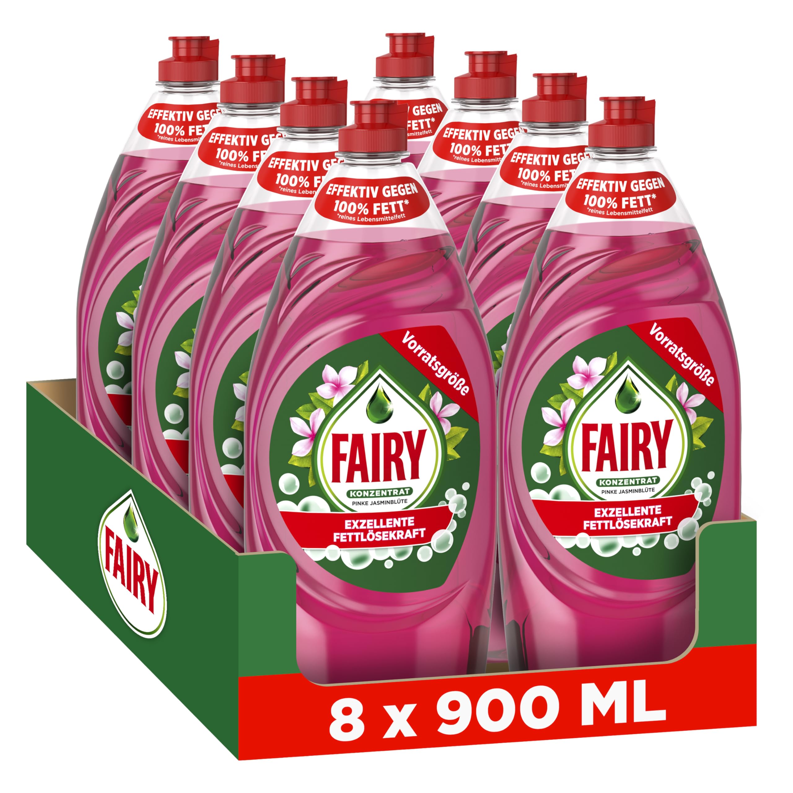Fairy Ultra koncentrat Pink Jasmine płyn do ręcznego mycia naczyń 8 x 900 ml ze skuteczną formułą do czyszczenia naczyń, imponująca siła rozpuszczania tłuszczu