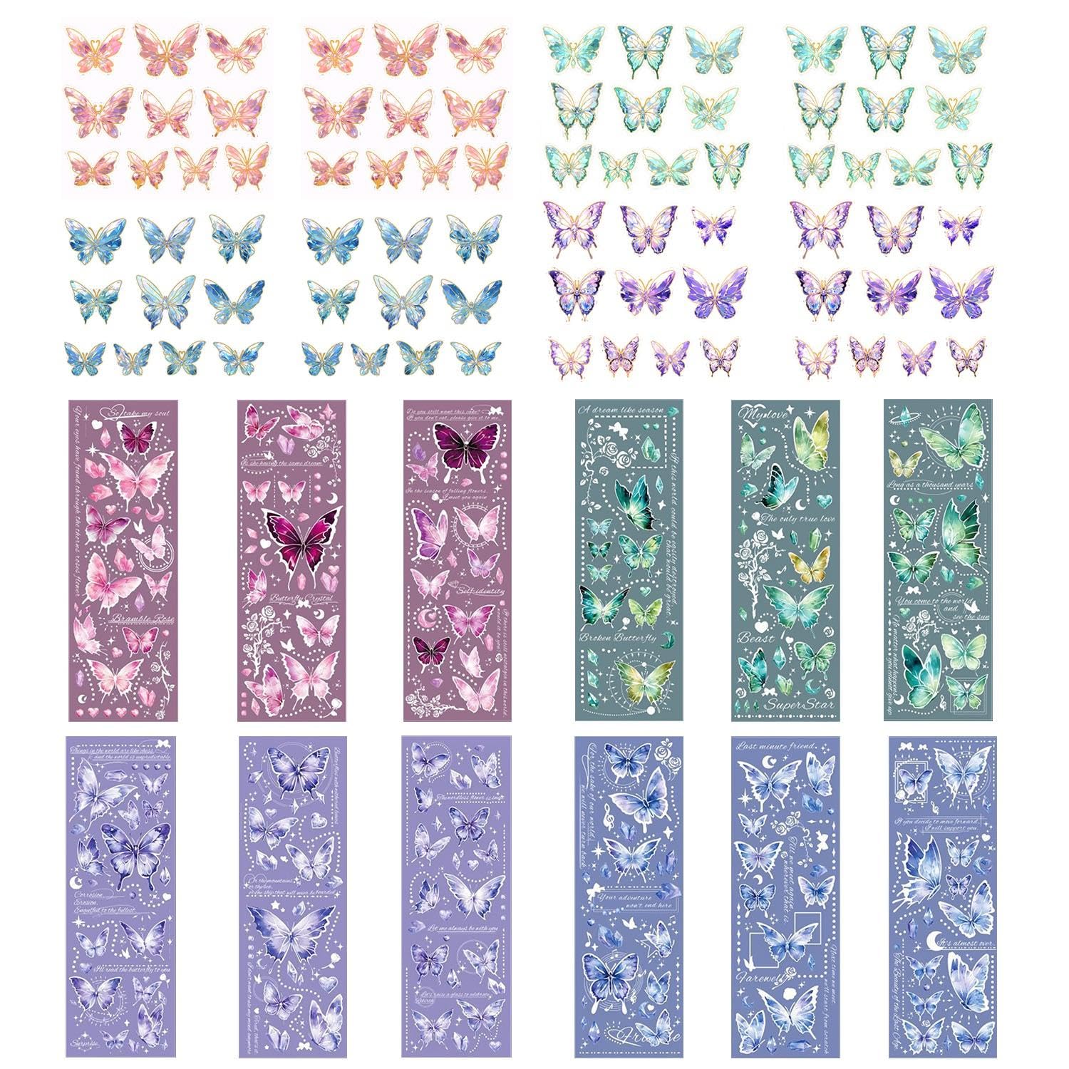 Rnskfg Girls Pink 80 Colorful Butterfly Stickers, Waterproof Stickers, Stickers, Which Can Decorate Water Cups, Hand Accounts, And Diary.