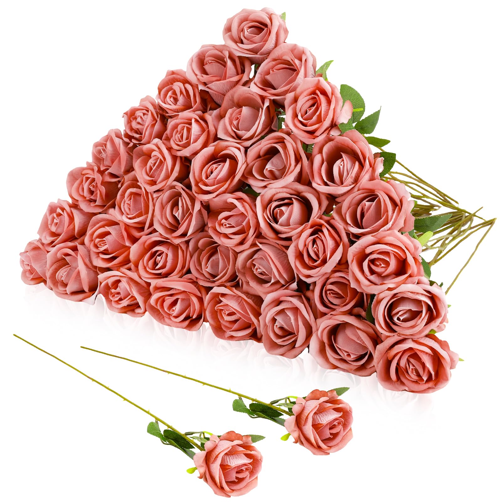 Hoemwarm 36 Pcs Velvet Silk Dusty Pink Rose Bouquet