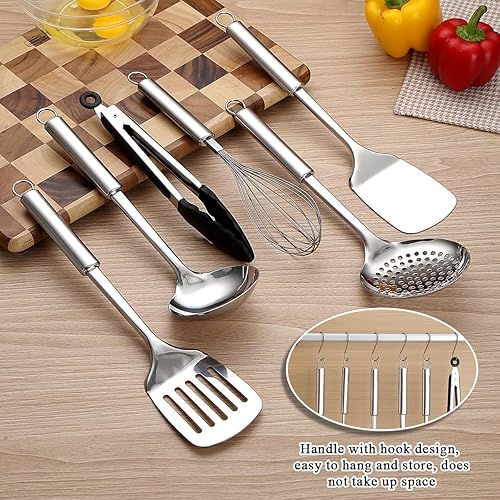 Miniatura 8 de Juego de utensilios de cocina de acero inoxidable de 6 piezas, juego de herramientas de cocina incluye juego de espátula de metal, espumadera,