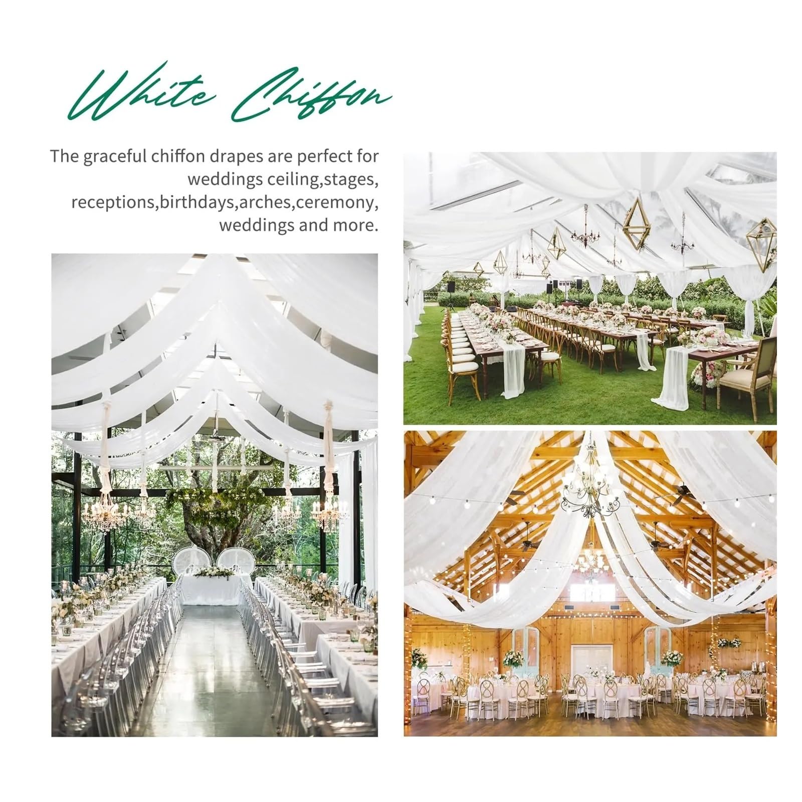 Panneaux De Rideaux De Plafond Rideaux de Plafond en Tissu Blanc Pur, décoration Toit d'arc Mariage, Rideau Tulle Gaze for fête, cérémonie, scène d'hôtel(Green,W150XH1000CM)