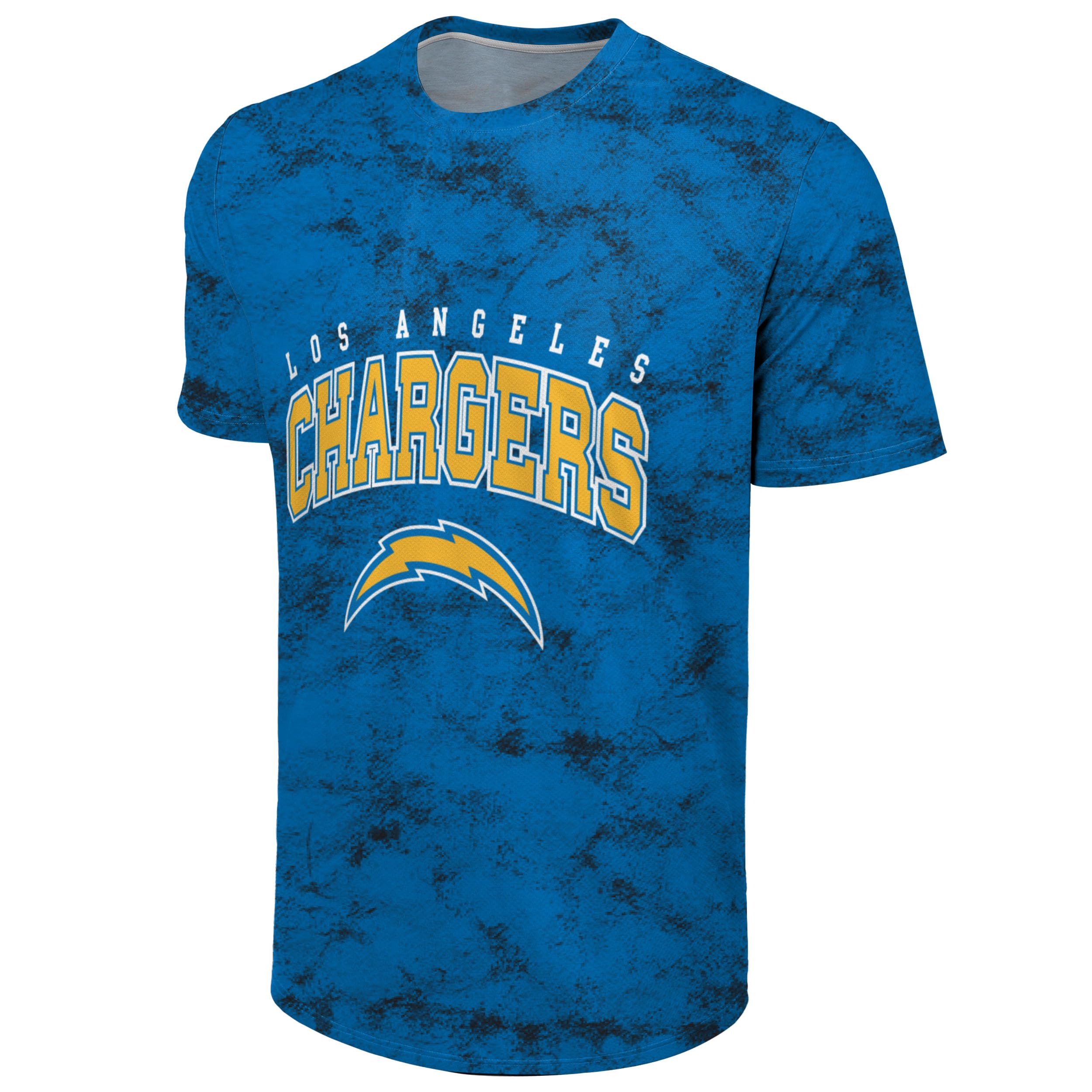 FOCO NFL Men's Officially Licensed Big Logo Wordmark Camo Performance Game Day Team Color Crewneck T-Shirt, Los Angeles Chargers - Blue, M