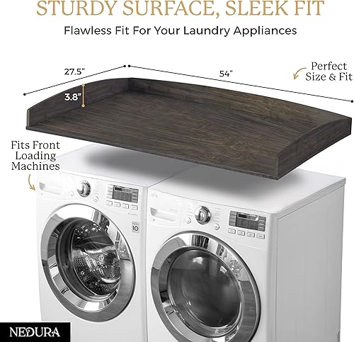 Miniatura 4 de Nedura Encimera de lavadora y secadora con almohadillas antivibración y rieles de borde curvo, encimera de lavandería de bambú, parte superior de